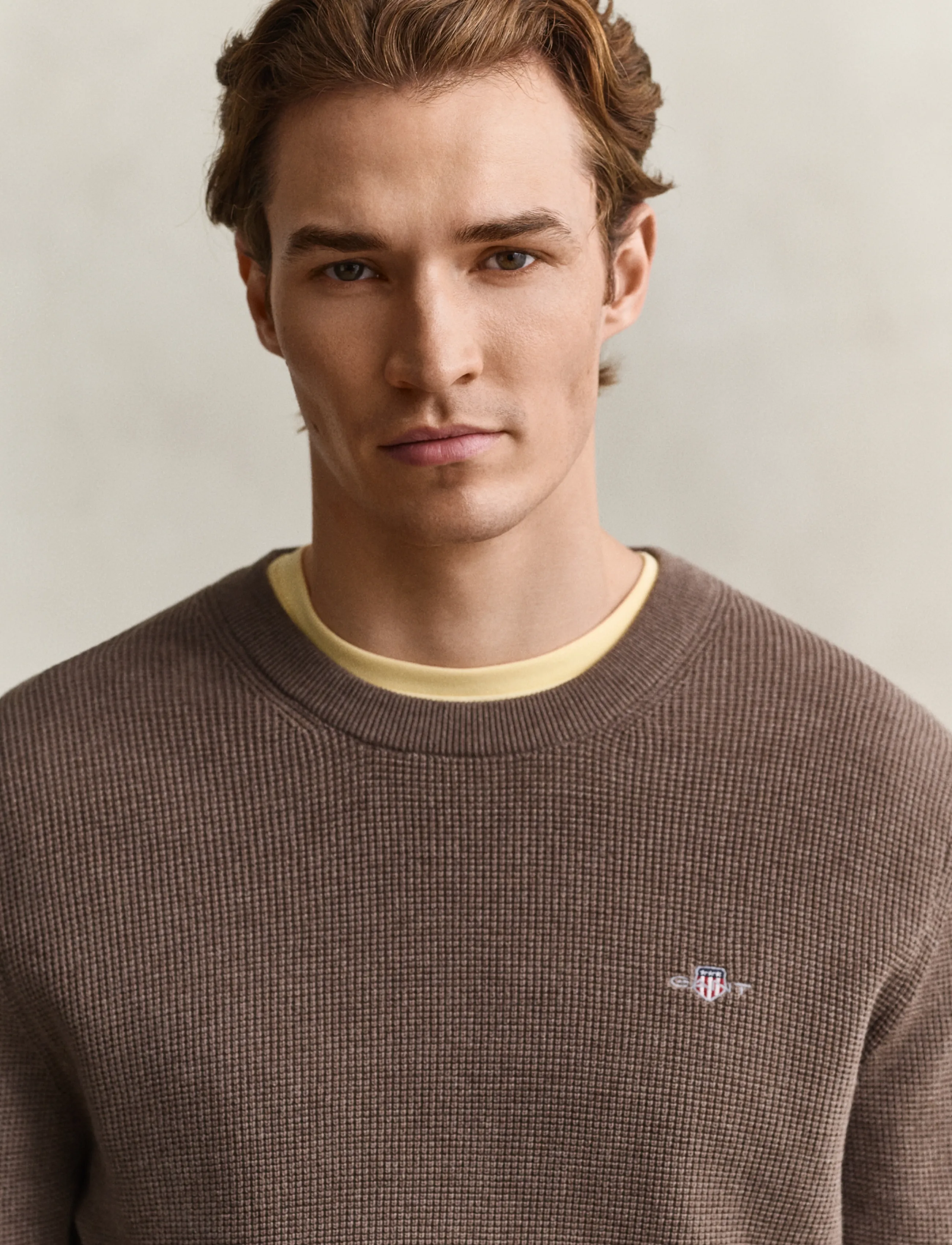 Gant - Waffle Knit Sweater - round necks - dark hazelnut melange - 3