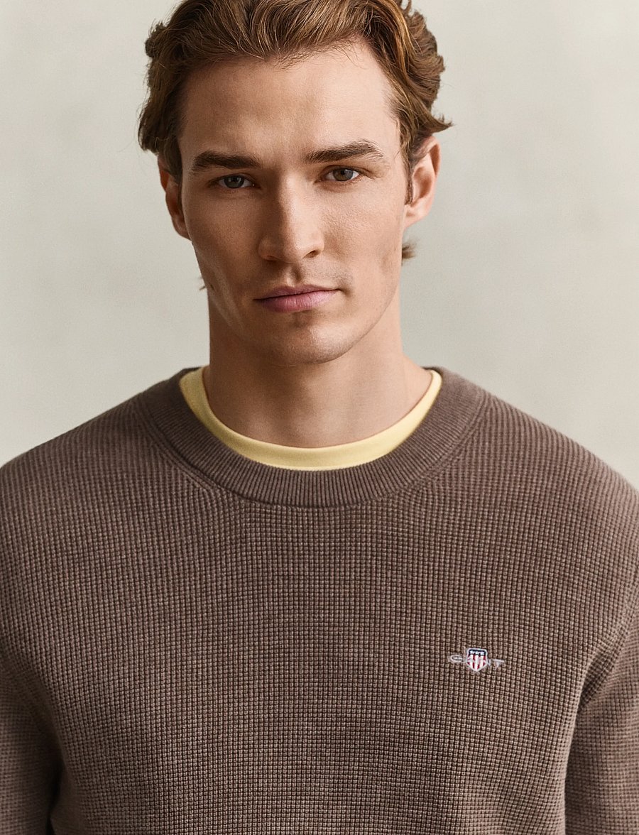 Gant - Waffle Knit Sweater - rundhals - dark hazelnut melange - 3