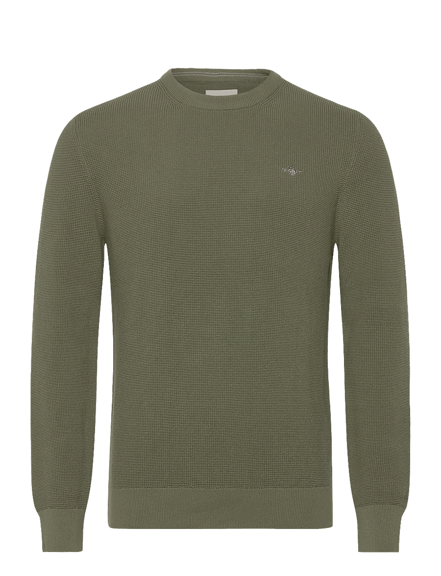 Gant - Waffle Knit Sweater - Ümmarguse kaelusega kudumid - dry herb green - 1