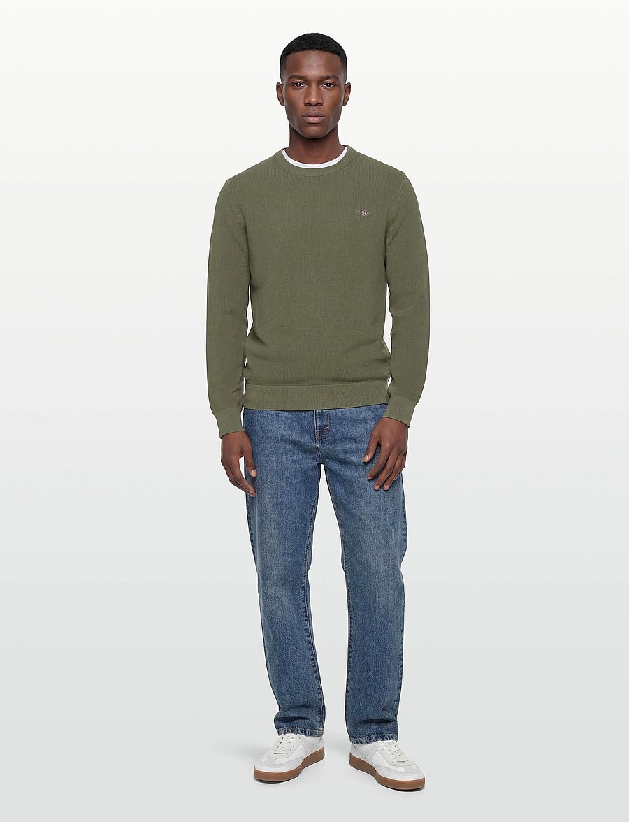 Gant - Waffle Knit Sweater - Ümmarguse kaelusega kudumid - dry herb green - 0