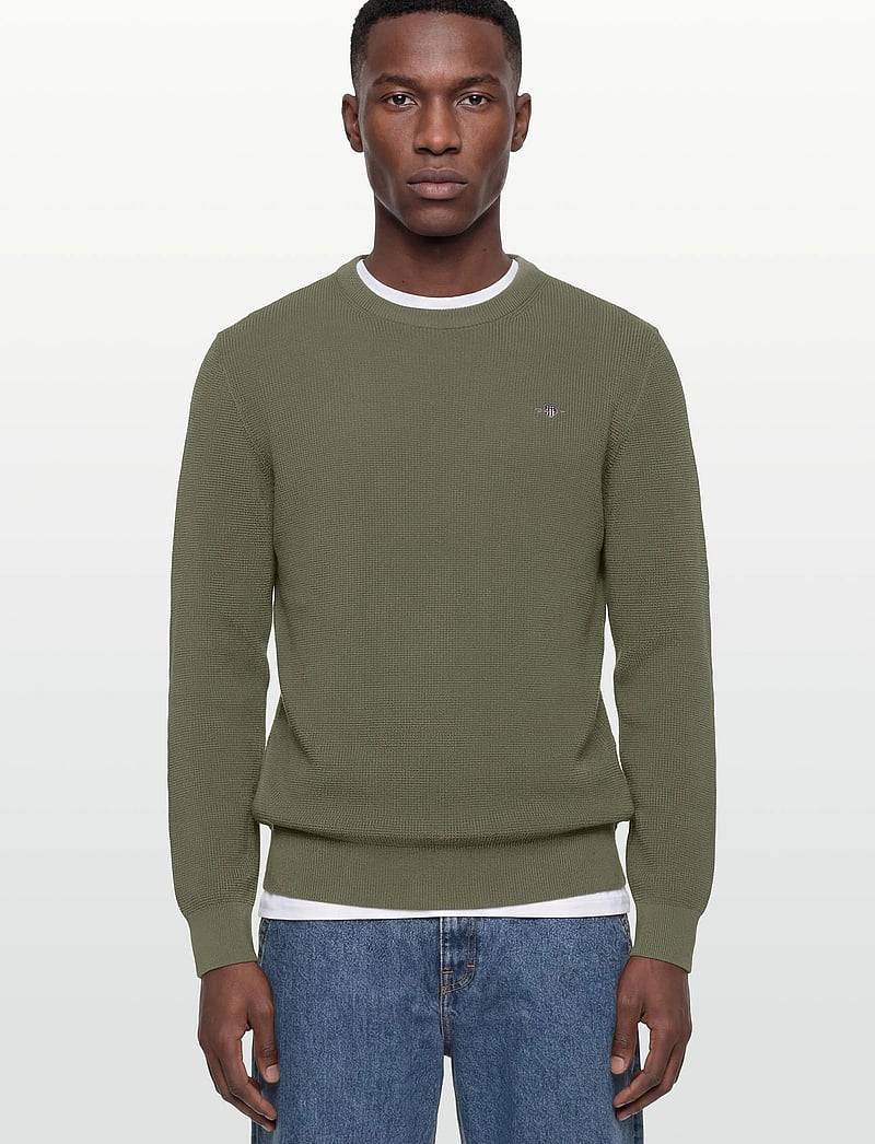 Gant - Waffle Knit Sweater - rund hals - dry herb green - 3