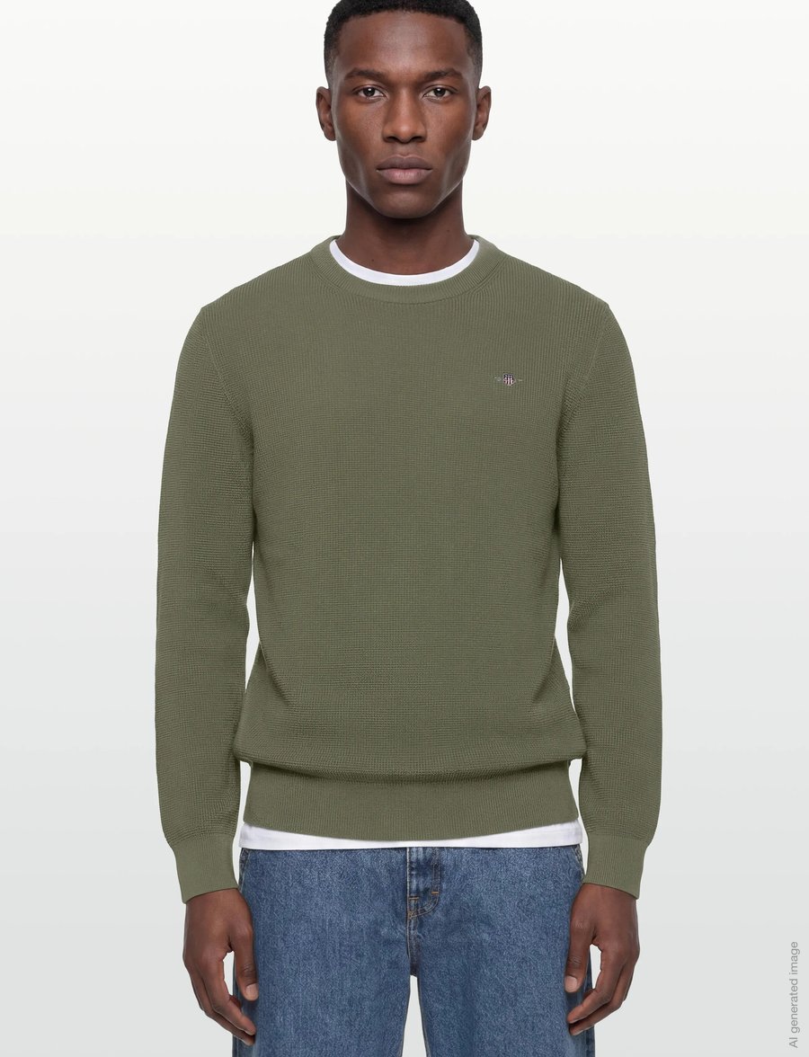 Gant - Waffle Knit Sweater - Ümmarguse kaelusega kudumid - dry herb green - 3