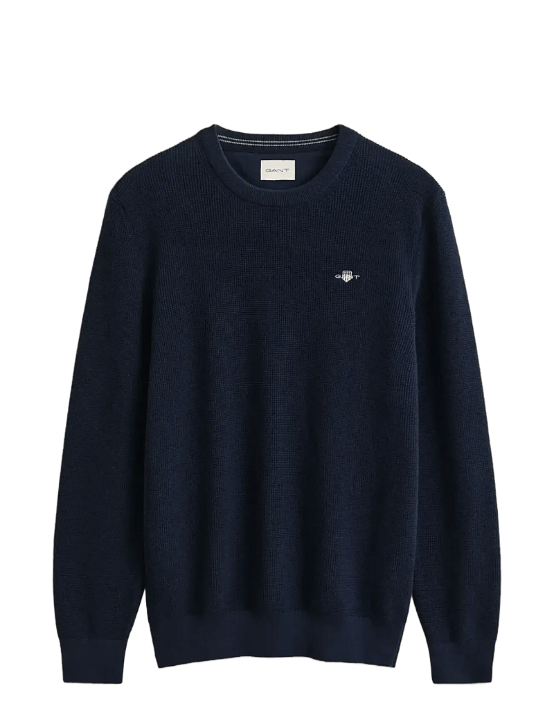 GANT - MICRO TEXTURED COTTON C-NECK - Ümmarguse kaelusega kudumid - evening blue - 1