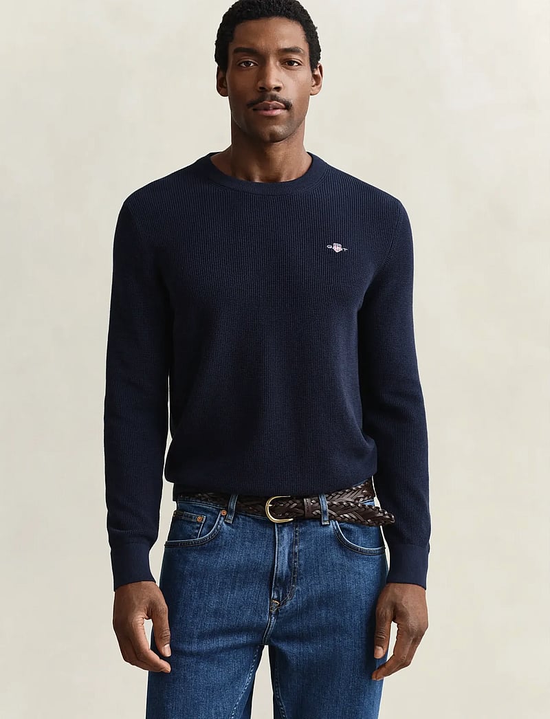 GANT - MICRO TEXTURED COTTON C-NECK - Ümmarguse kaelusega kudumid - evening blue - 0