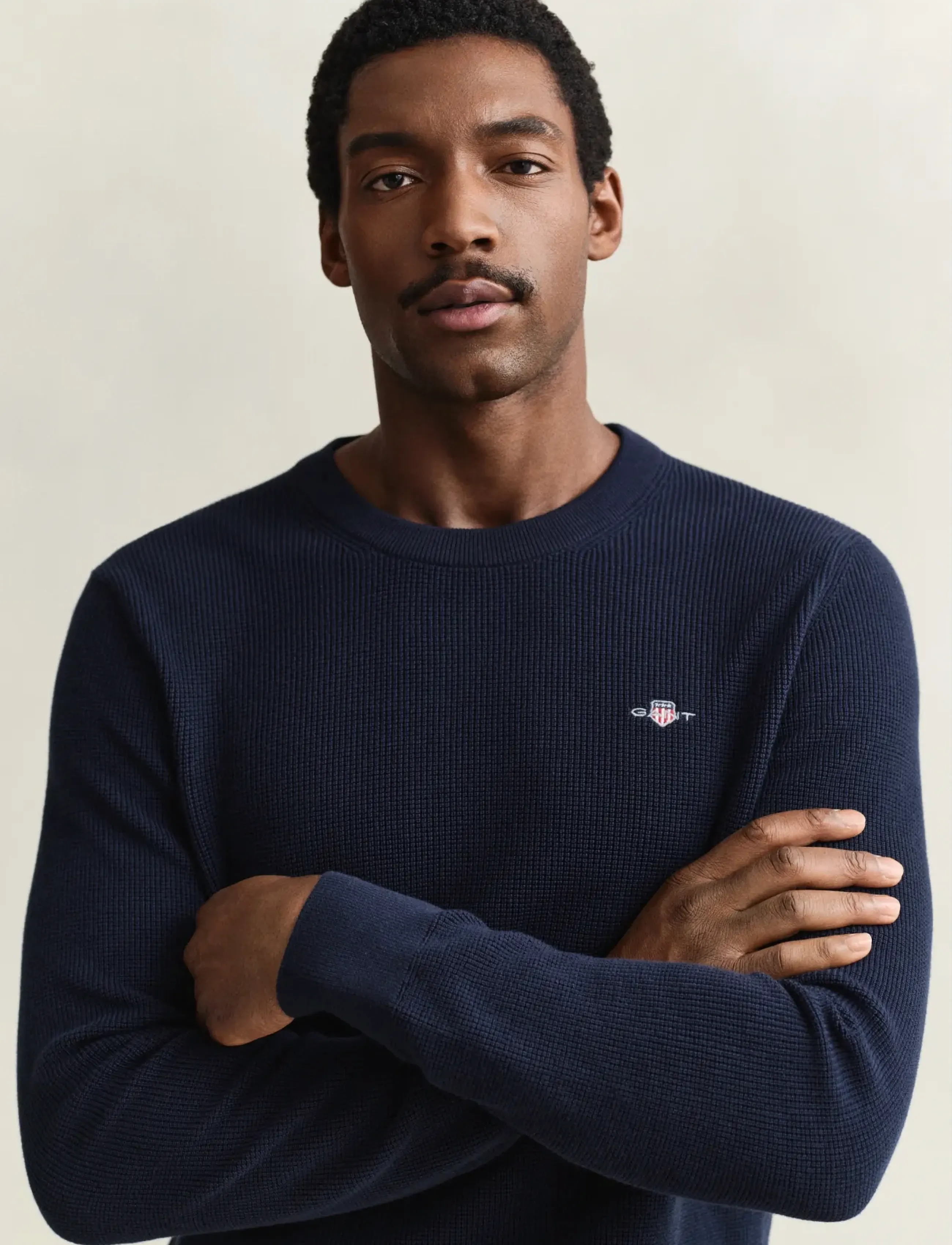 Gant - Waffle Knit Sweater - round necks - evening blue - 3