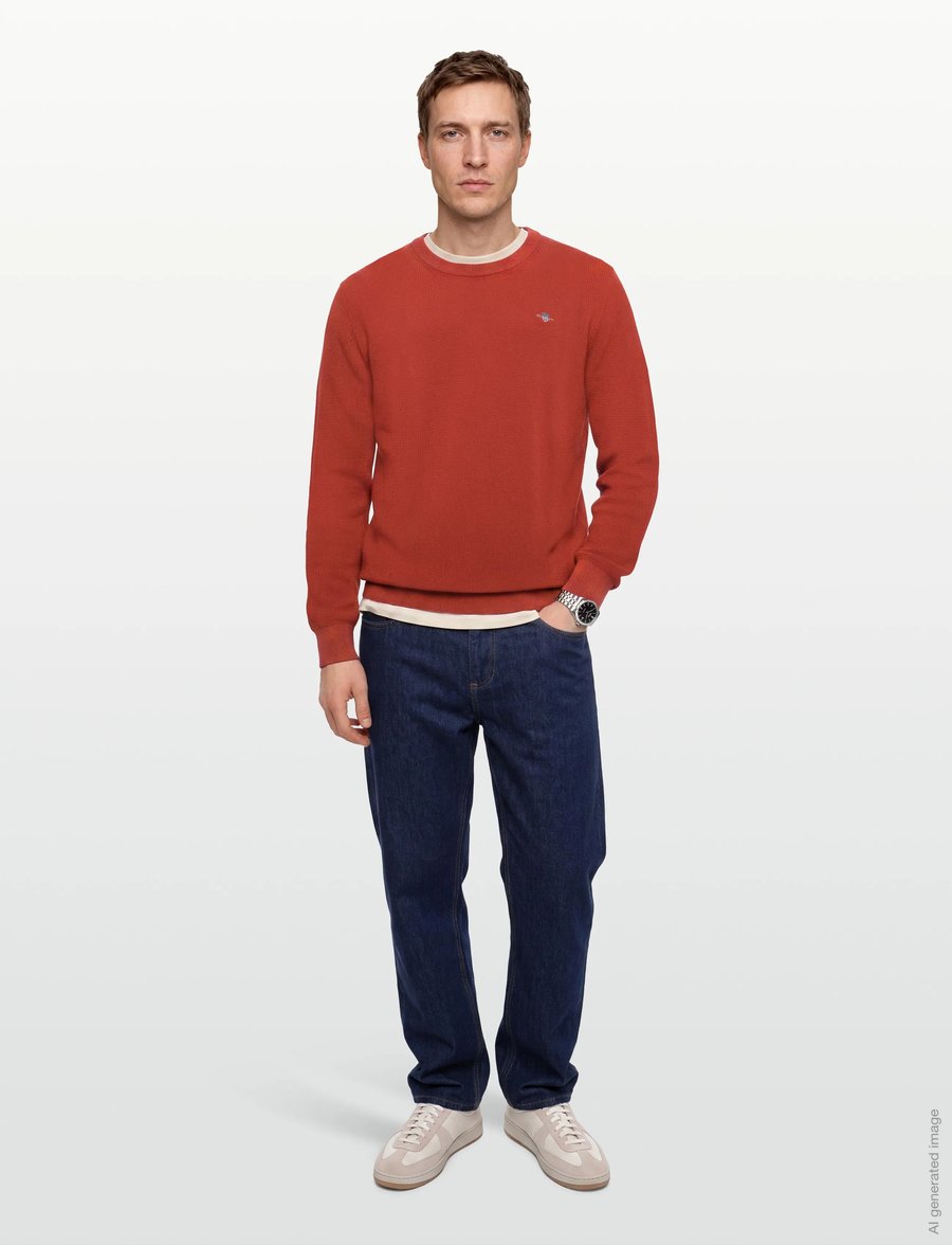 Gant - Waffle Knit Sweater - rundhalsad - maple fire - 0