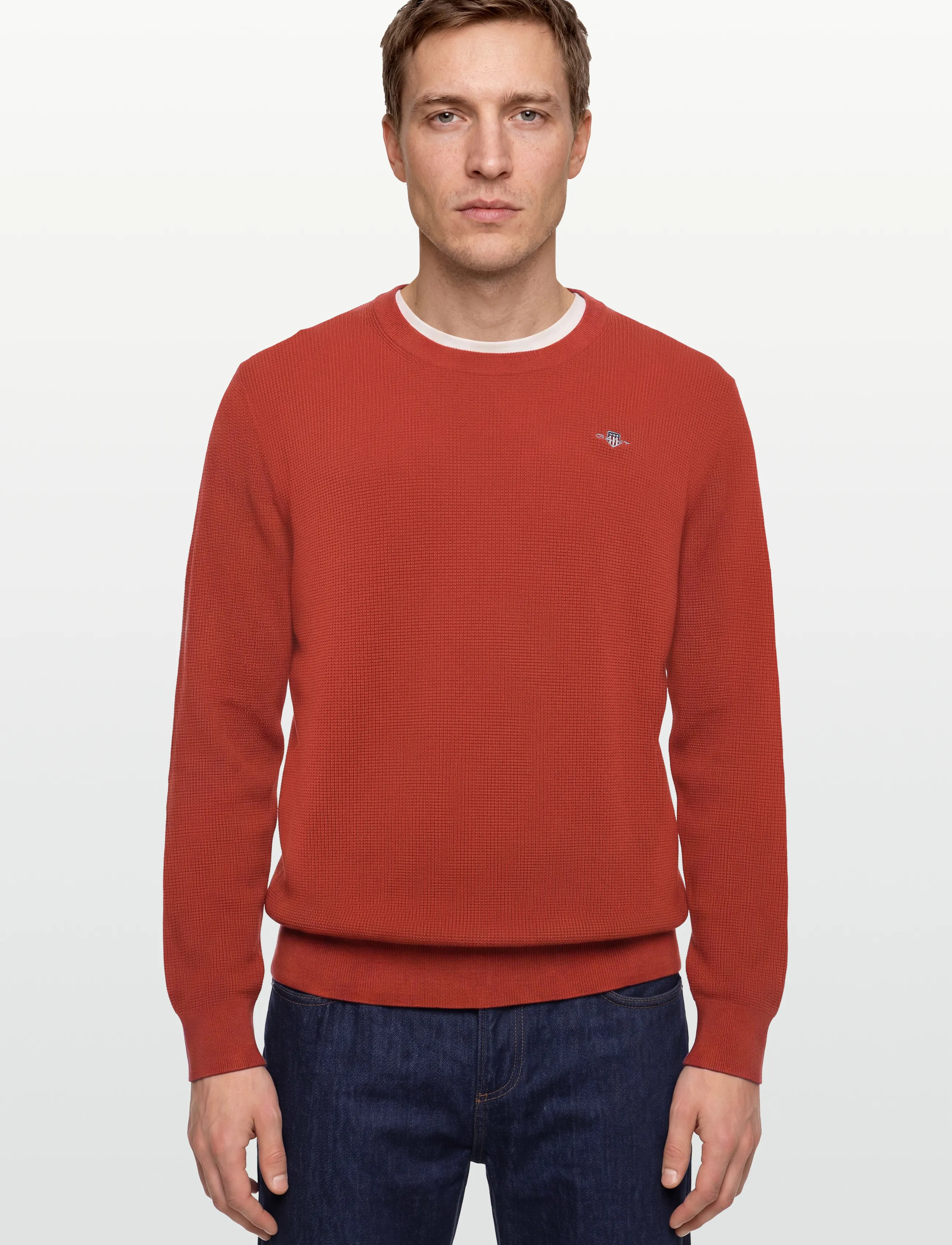 Gant - Waffle Knit Sweater - rundhalsad - maple fire - 3