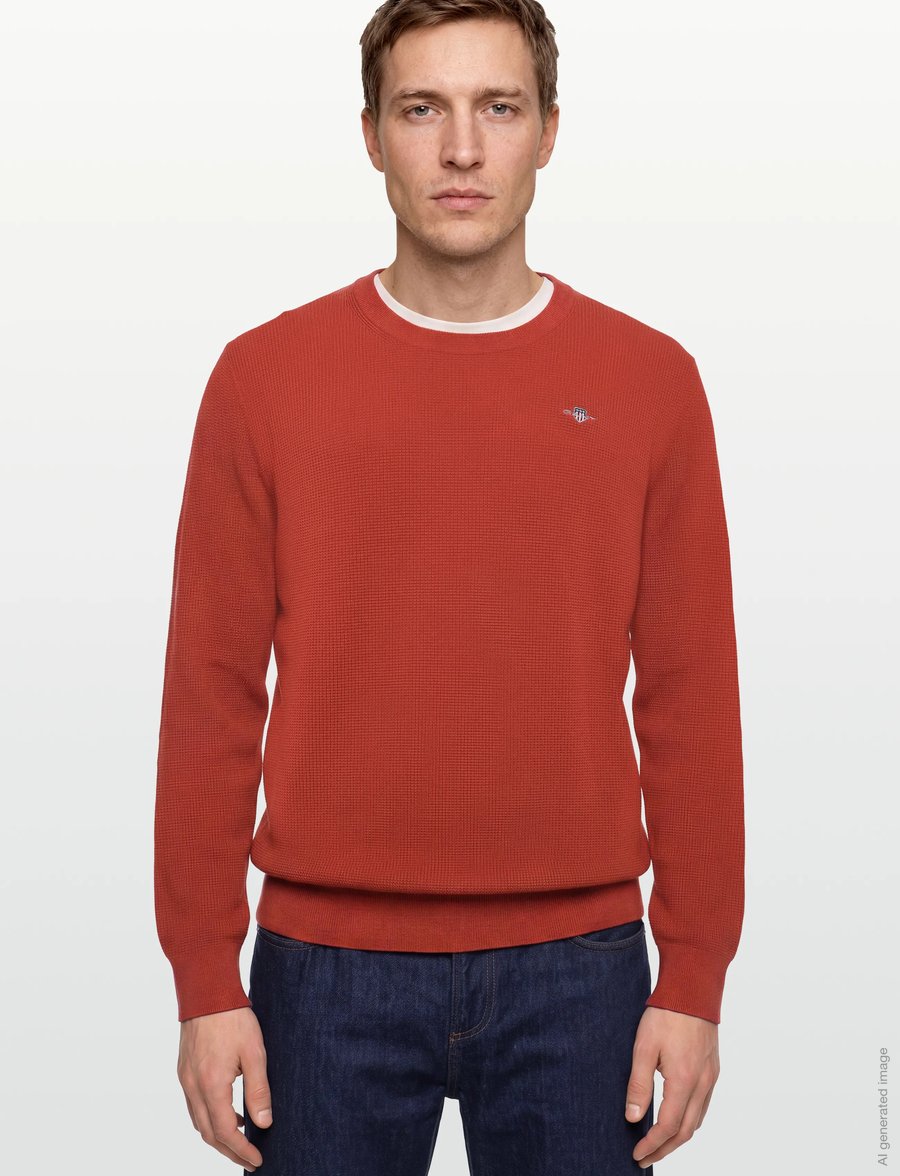 Gant - Waffle Knit Sweater - rundhalsad - maple fire - 3