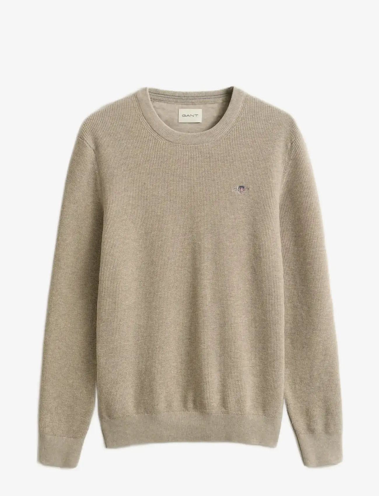 GANT - MICRO TEXTURED COTTON C-NECK - round necks - oat melange - 1
