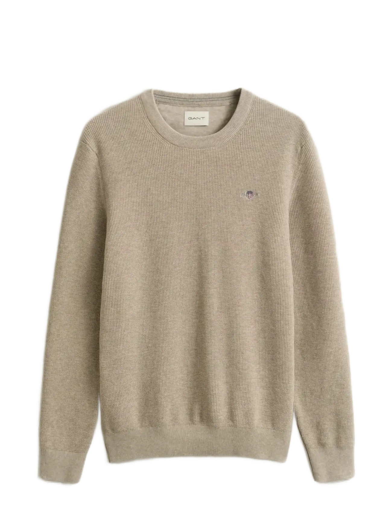 GANT MICRO TEXTURED COTTON C-NECK - Knitwear - OAT MELANGE / beige