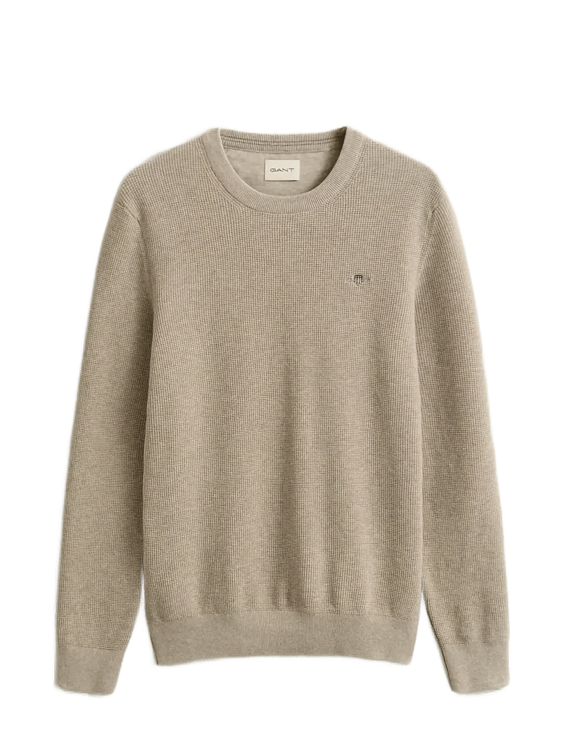 GANT - MICRO TEXTURED COTTON C-NECK - round necks - oat melange - 1