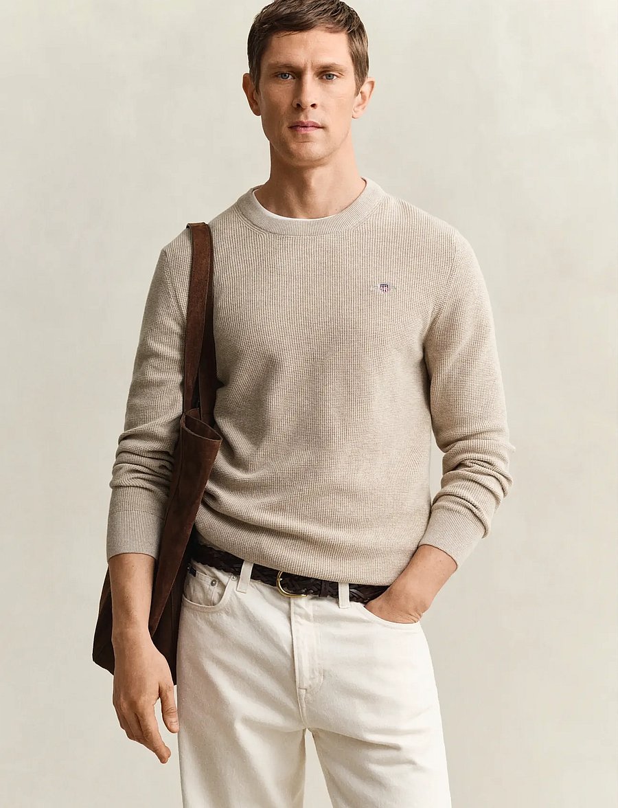 Gant - Waffle Knit Sweater - pyöreäaukkoiset - oat melange - 0