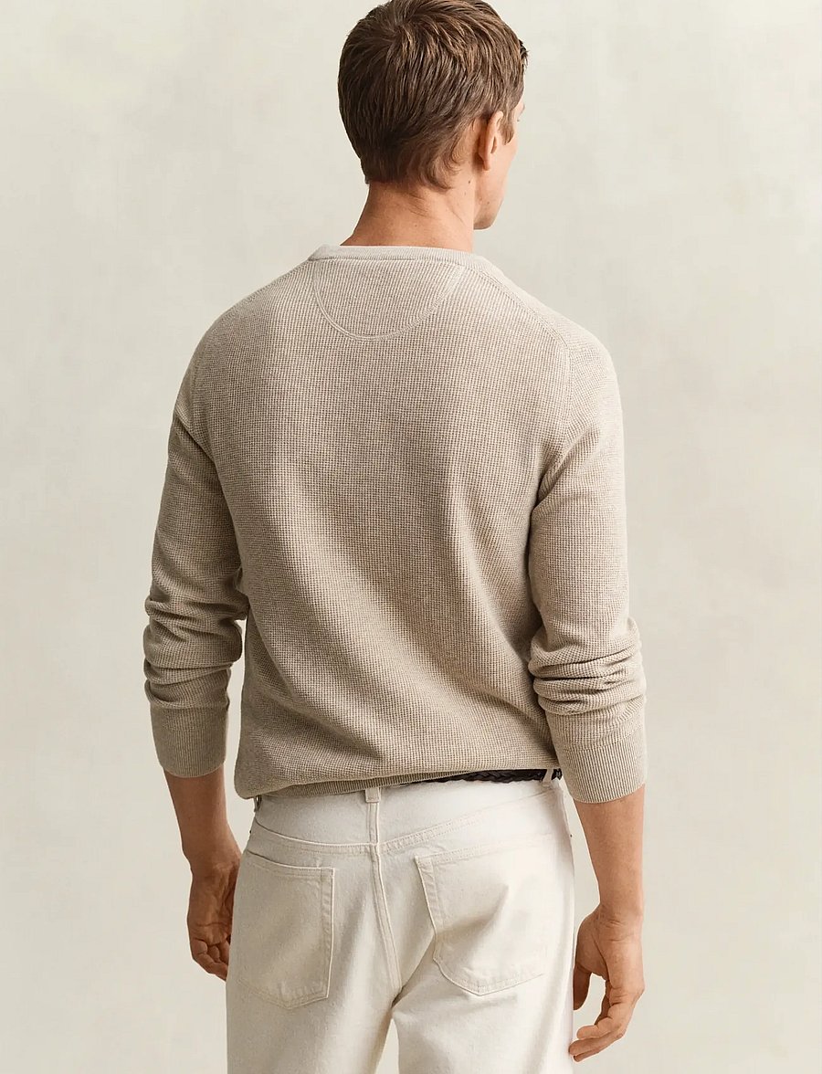 Gant - Waffle Knit Sweater - pyöreäaukkoiset - oat melange - 2