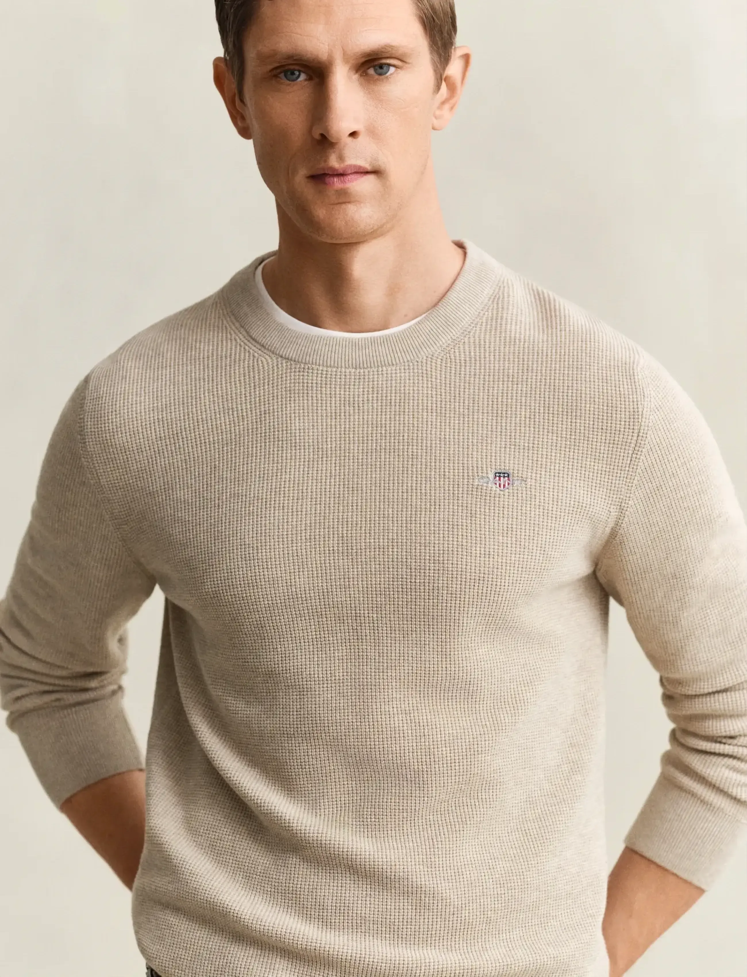 Gant - Waffle Knit Sweater - pyöreäaukkoiset - oat melange - 3