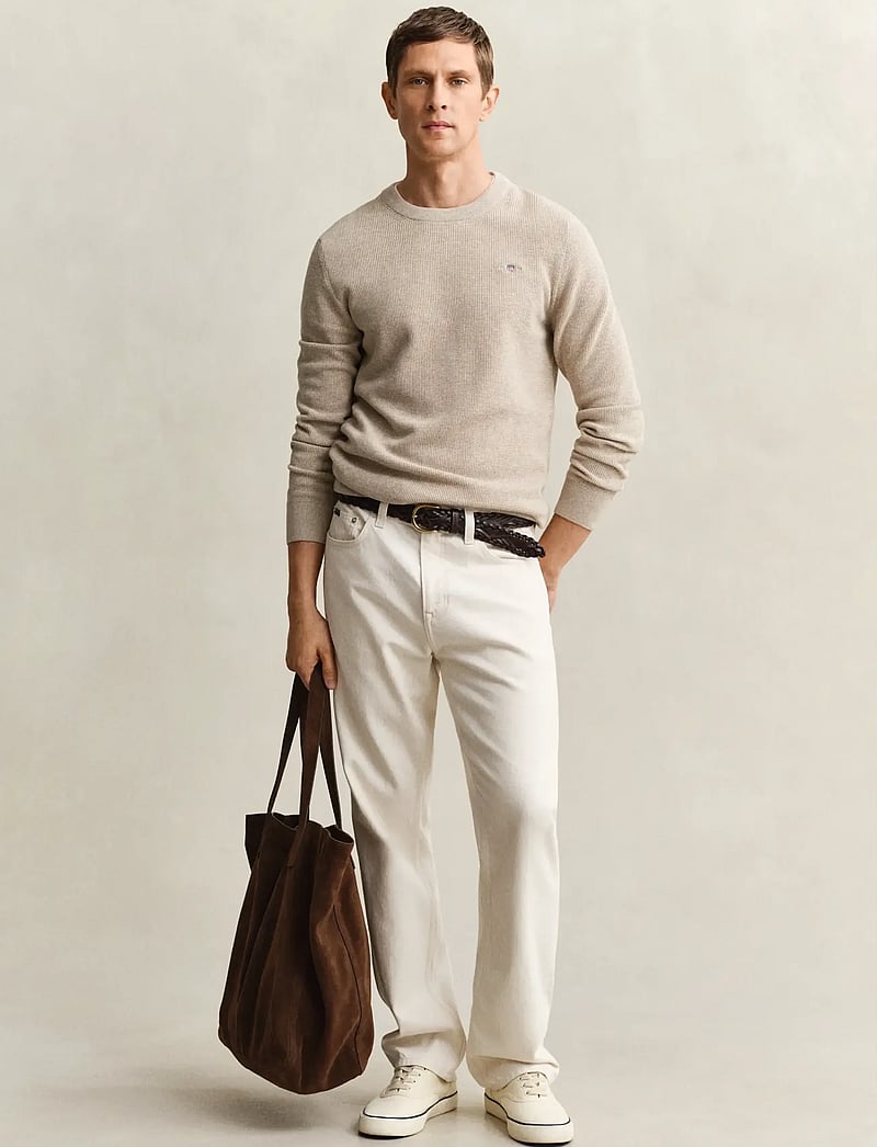 GANT - MICRO TEXTURED COTTON C-NECK - round necks - oat melange - 4