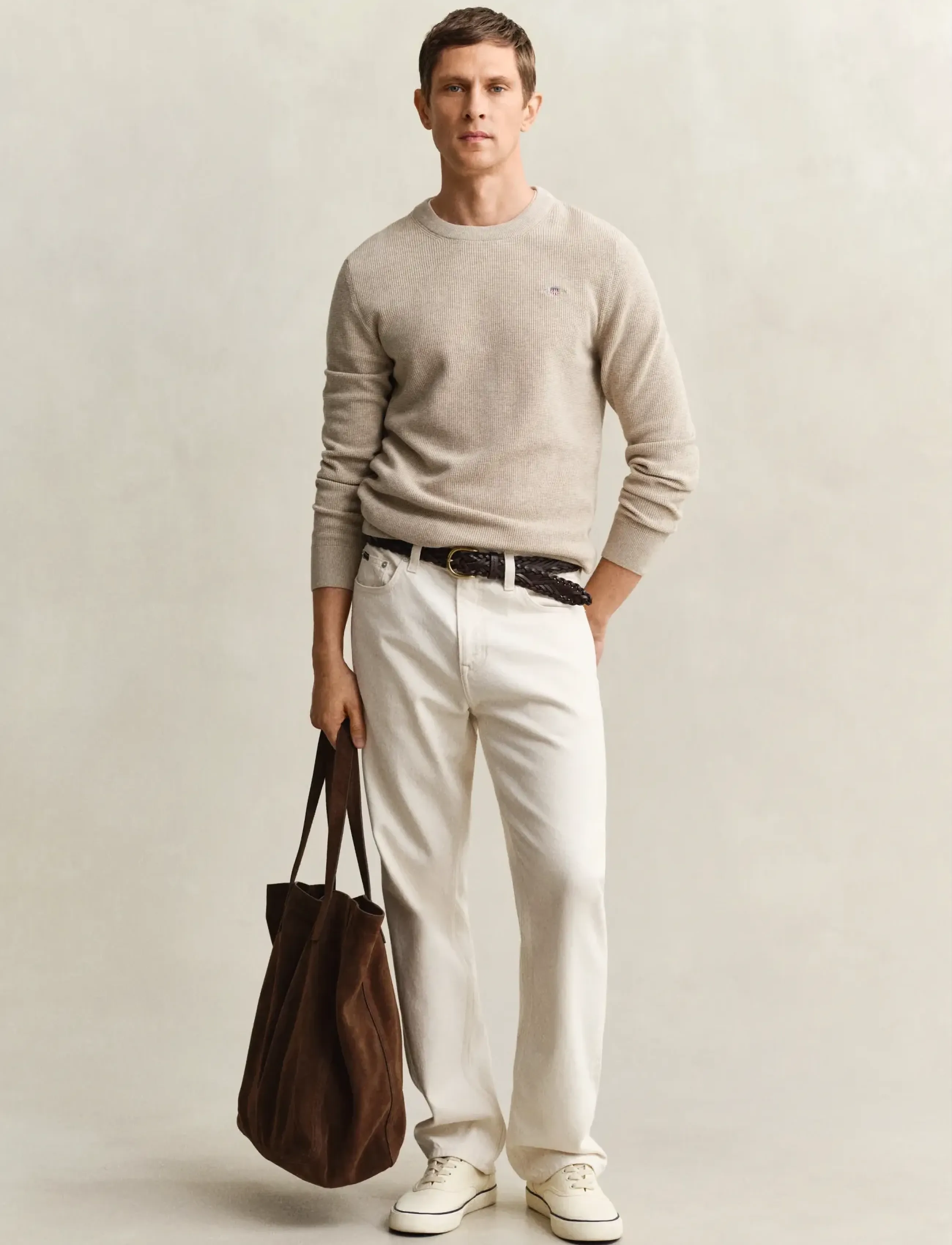 Gant - Waffle Knit Sweater - pyöreäaukkoiset - oat melange - 4