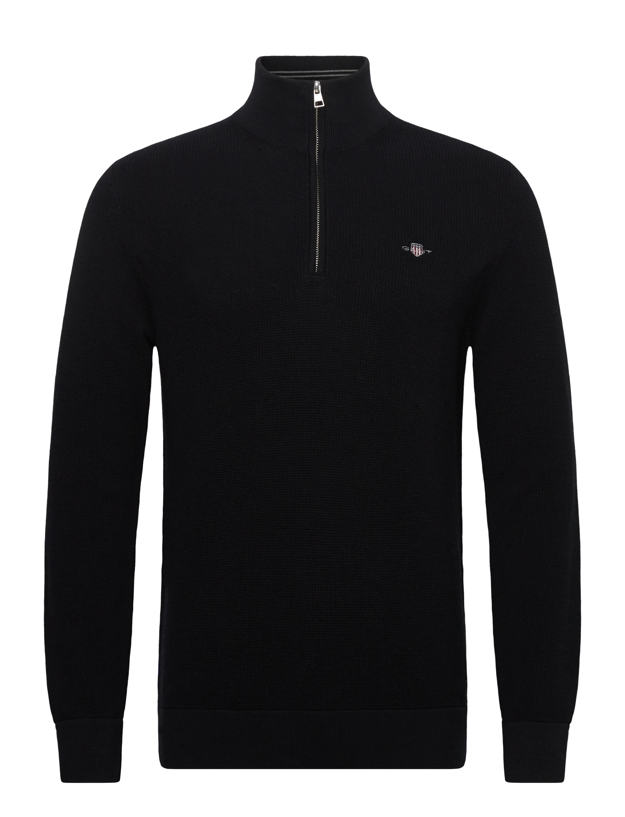 GANT MICRO TEXTURED COTTON HALF ZIP - Fatnaður - BLACK / black