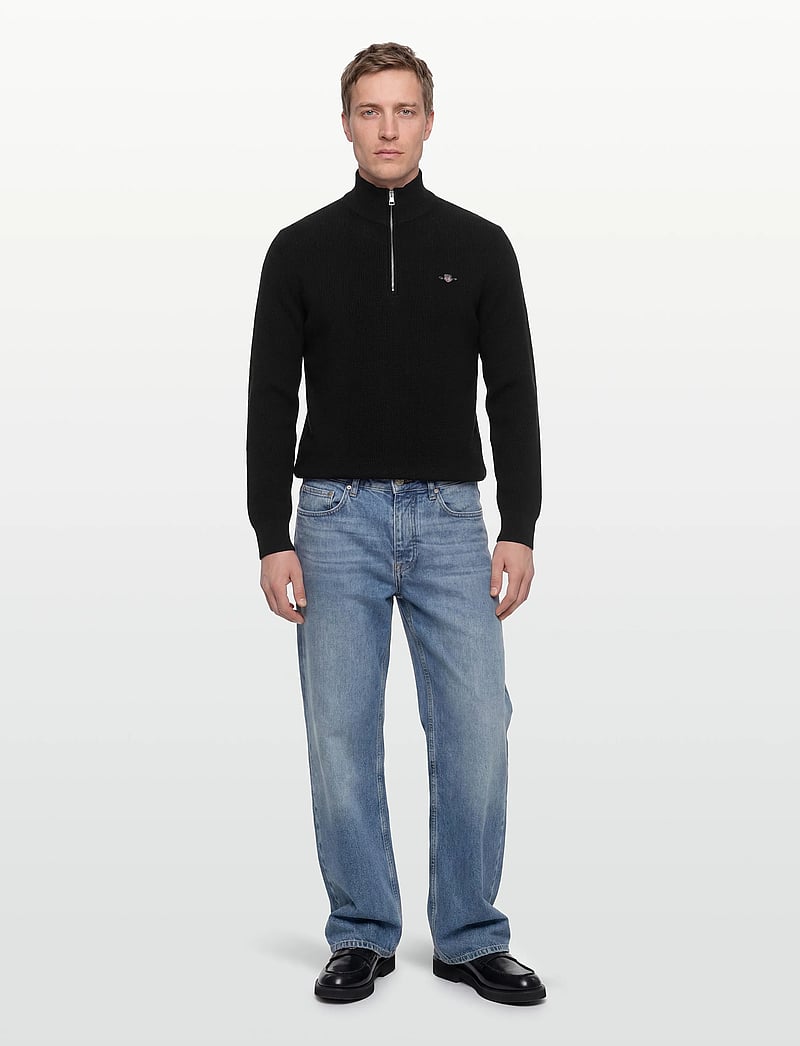 Gant - MICRO TEXTURED COTTON HALF ZIP - pullover mit halbem reißverschluss - black - 0