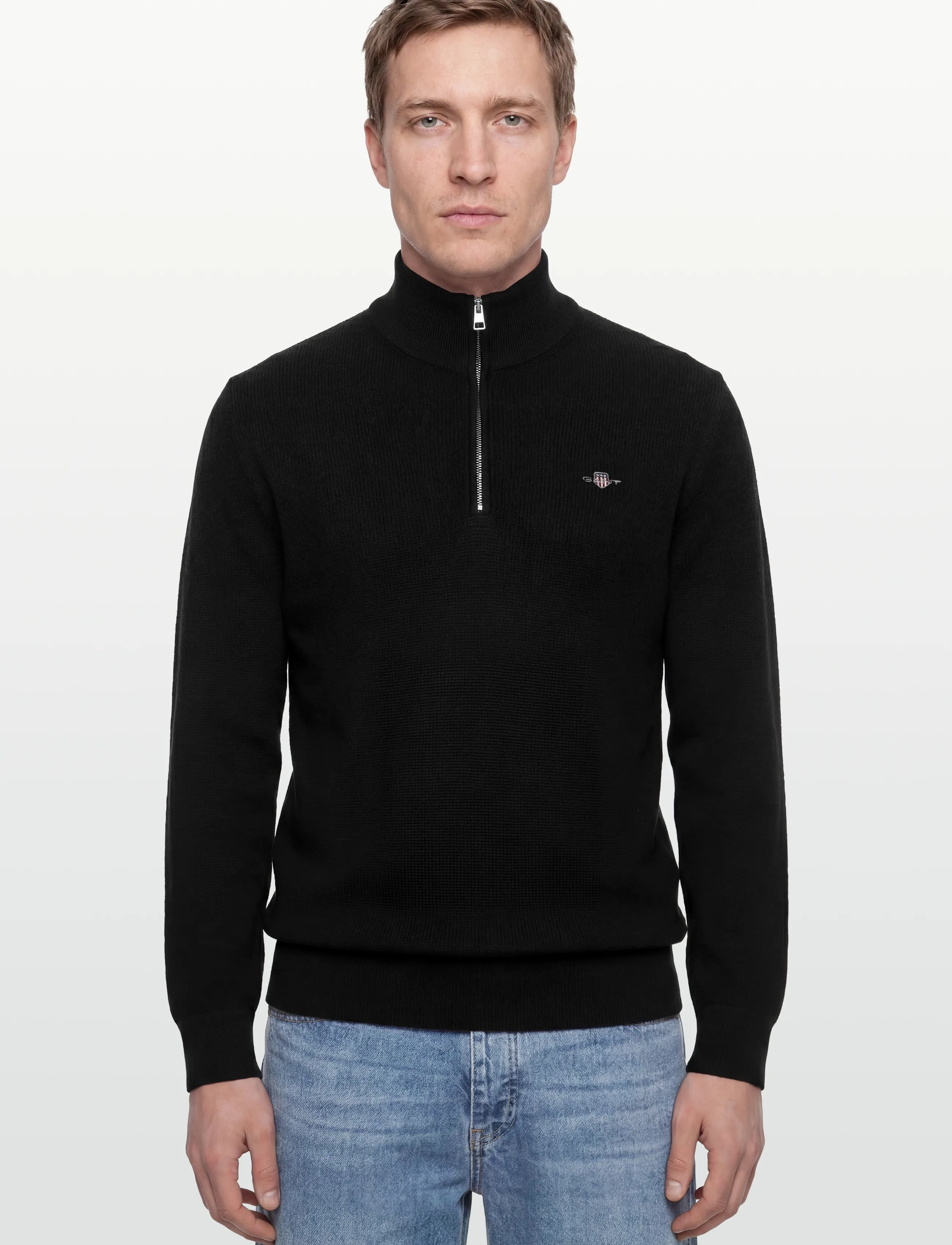 Gant - MICRO TEXTURED COTTON HALF ZIP - džemperiai su trumpu užtrauktuku - black - 3