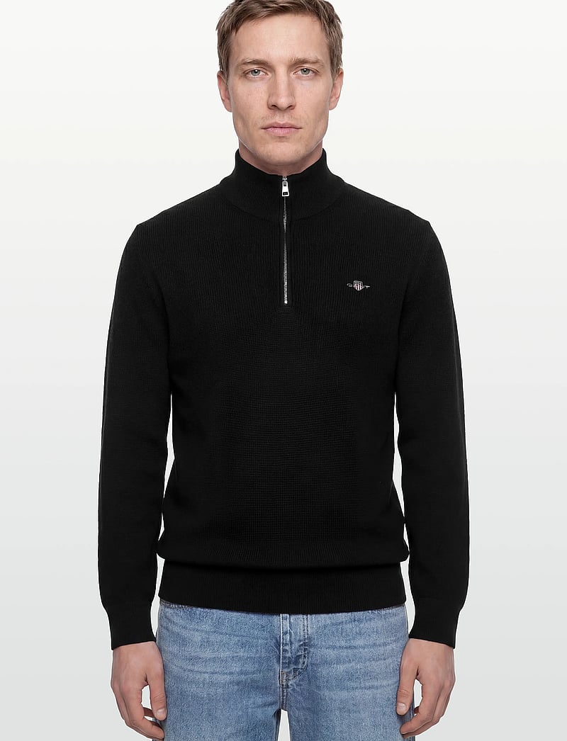 Gant - MICRO TEXTURED COTTON HALF ZIP - pullover mit halbem reißverschluss - black - 3
