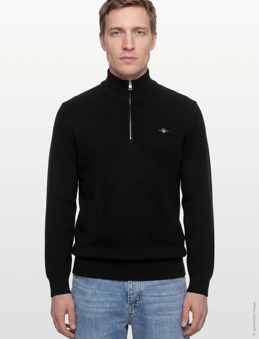 Gant - MICRO TEXTURED COTTON HALF ZIP - pullover mit halbem reißverschluss - black - 3