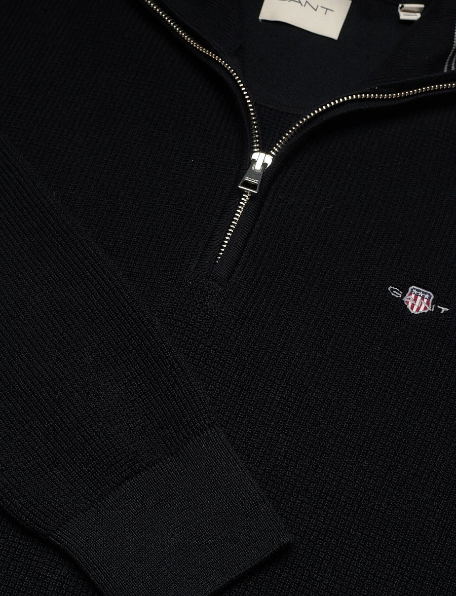 Gant - MICRO TEXTURED COTTON HALF ZIP - pullover mit halbem reißverschluss - black - 5