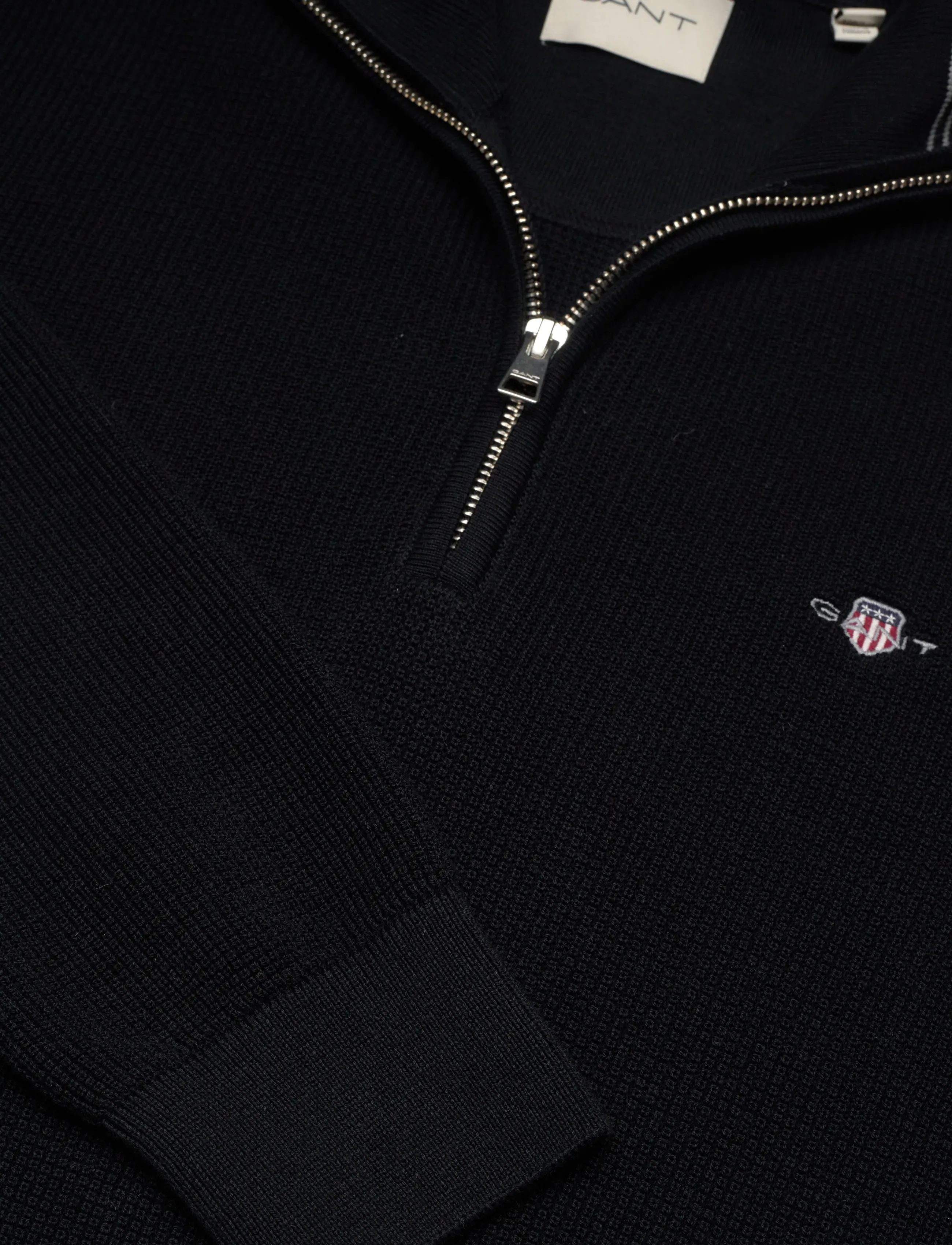 Gant - Waffle Knit Half-Zip Sweater - tõmblukk-kaelusega džemprid - black - 5