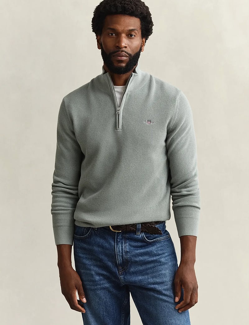 GANT - MICRO TEXTURED COTTON HALF ZIP - halfzip strik - ceramic grey - 0
