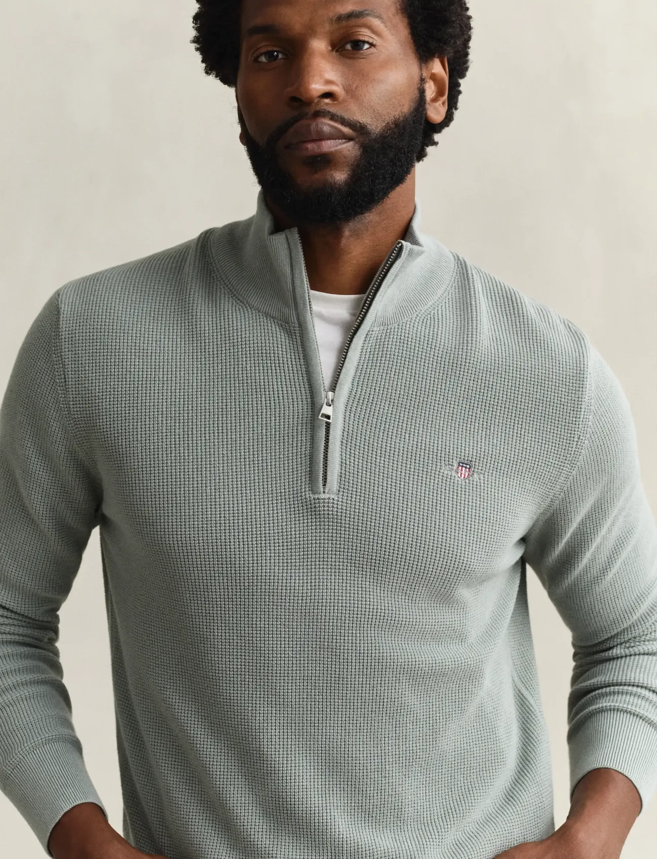 Gant - MICRO TEXTURED COTTON HALF ZIP - half zip jumpers - ceramic grey - 3