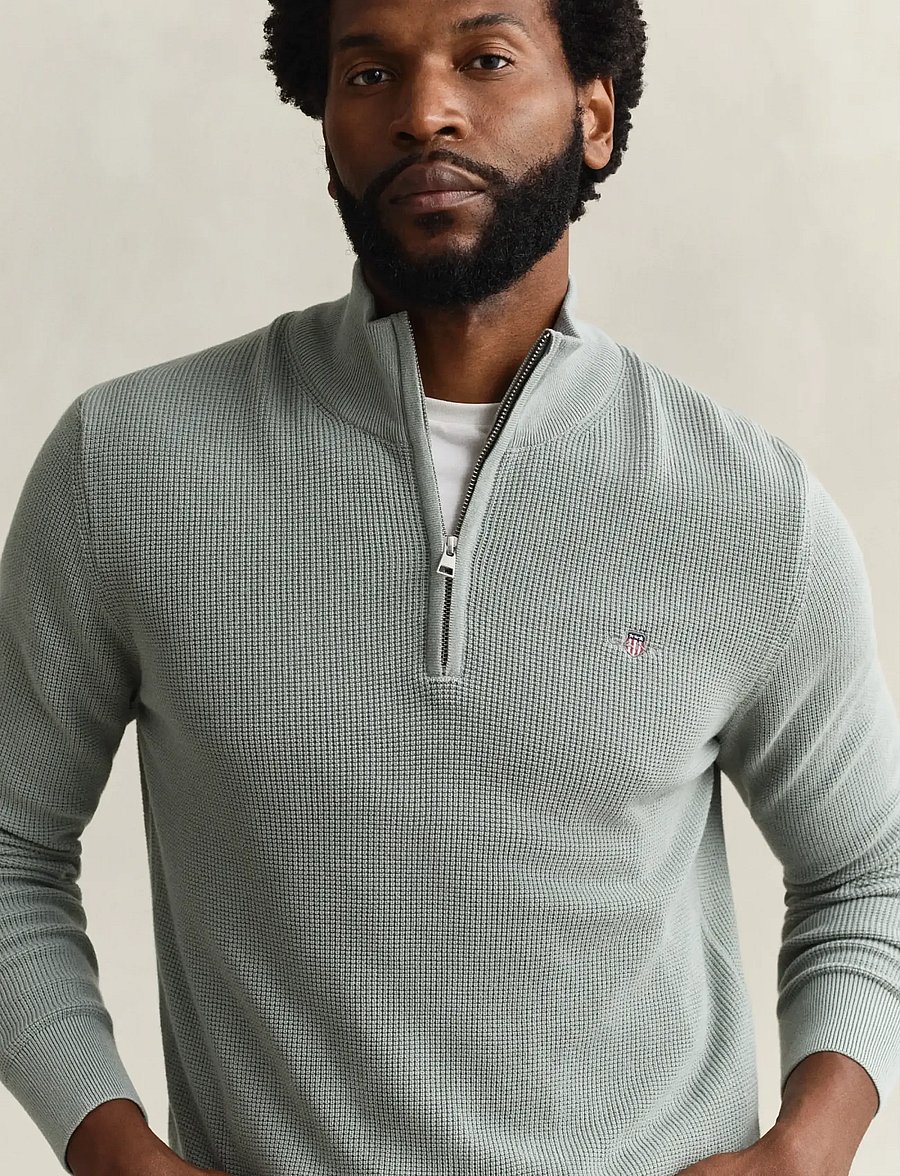 Gant - MICRO TEXTURED COTTON HALF ZIP - pullover mit halbem reißverschluss - ceramic grey - 3