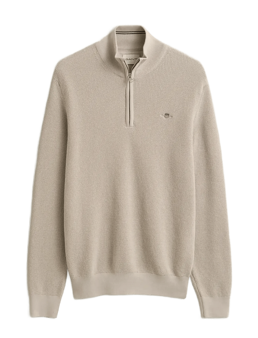 Gant - Waffle Knit Half-Zip Sweater - tõmblukk-kaelusega džemprid - clay beige - 1