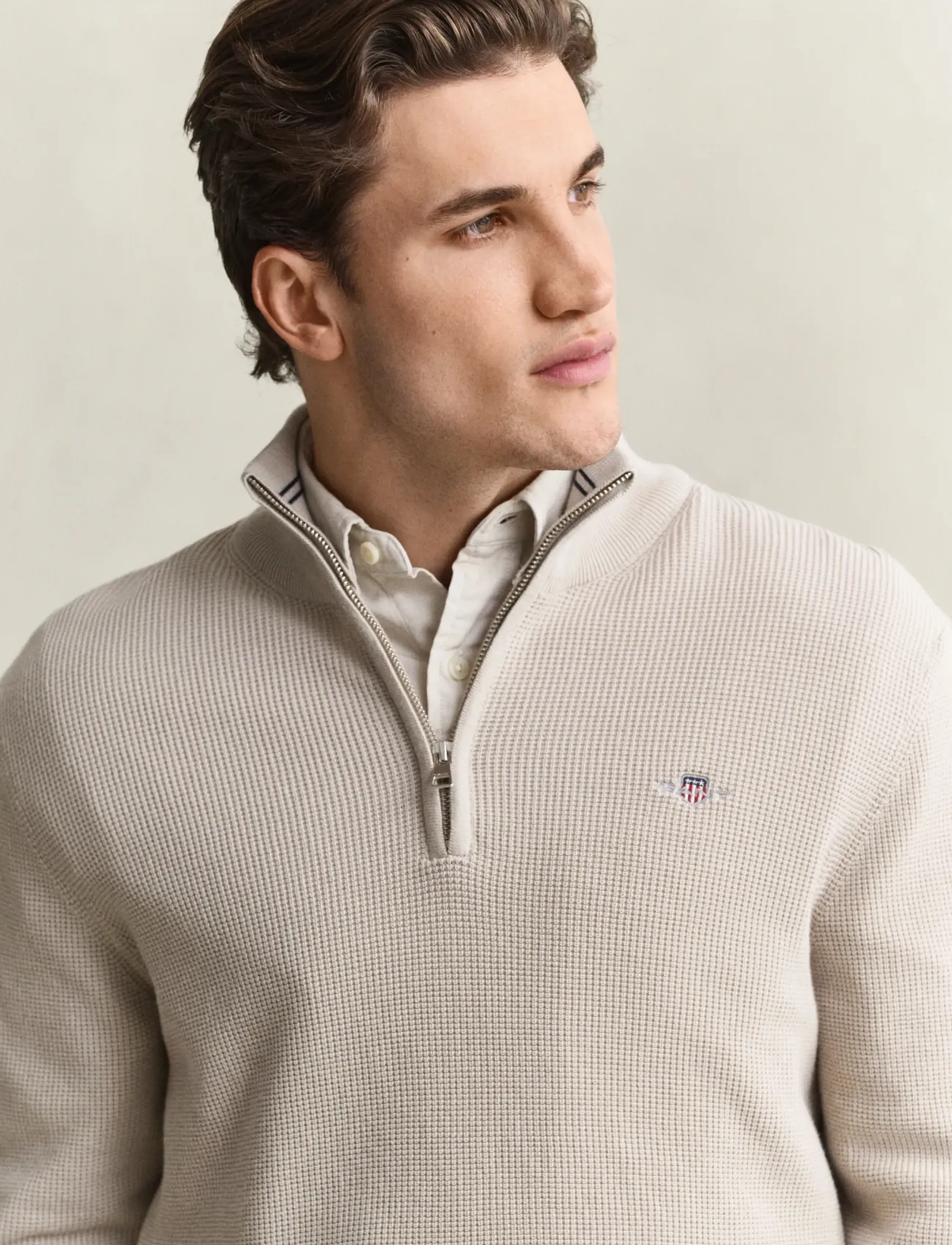 Gant - Waffle Knit Half-Zip Sweater - tõmblukk-kaelusega džemprid - clay beige - 3