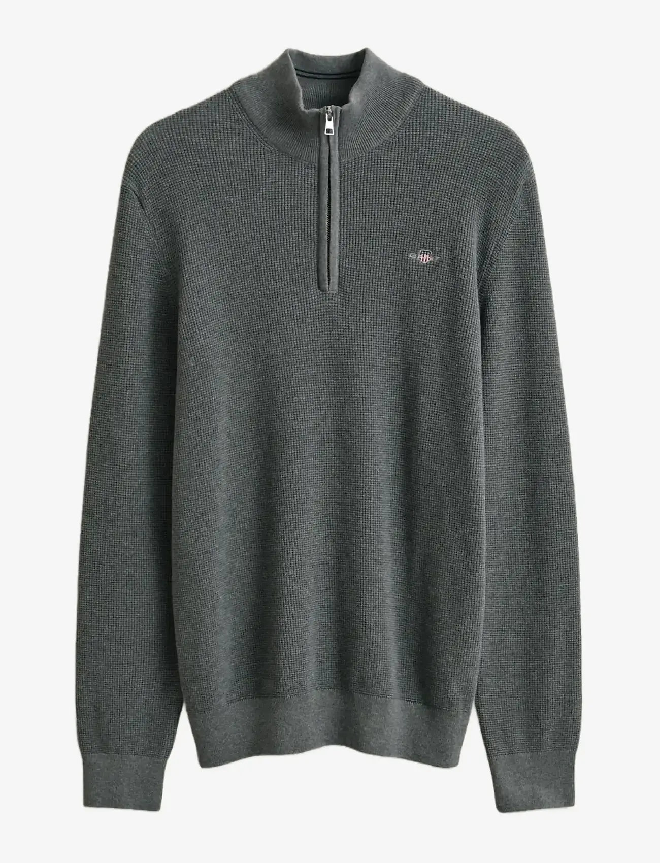 GANT - MICRO TEXTURED COTTON HALF ZIP - tõmblukk-kaelusega džemprid - dark grey melange - 1