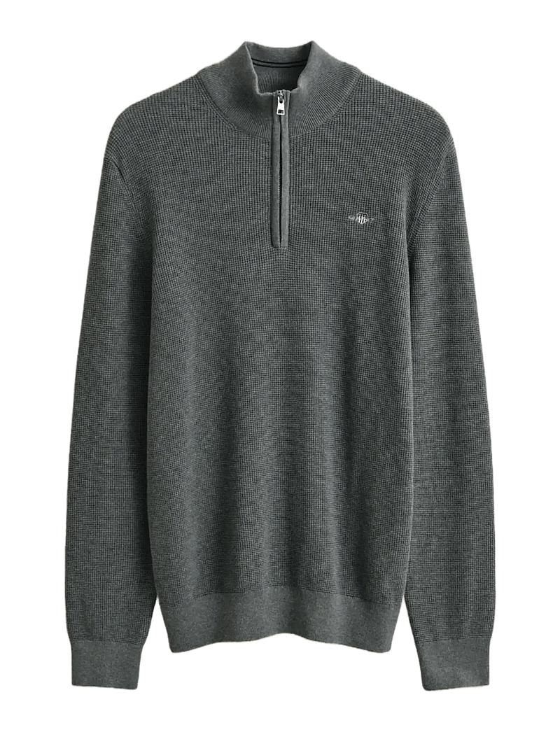GANT - MICRO TEXTURED COTTON HALF ZIP - tõmblukk-kaelusega džemprid - dark grey melange - 1