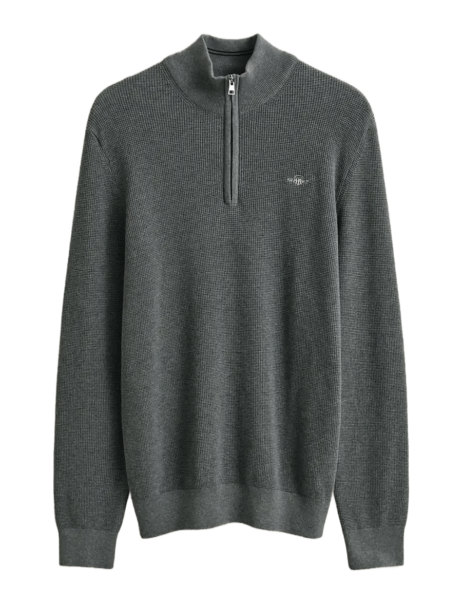 Gant - MICRO TEXTURED COTTON HALF ZIP - truien met halve rits - dark grey melange - 1