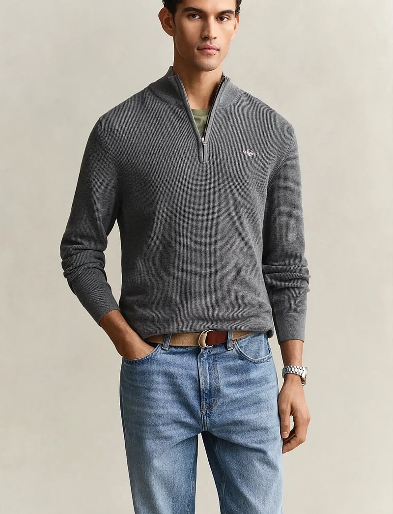 GANT - MICRO TEXTURED COTTON HALF ZIP - tõmblukk-kaelusega džemprid - dark grey melange - 0