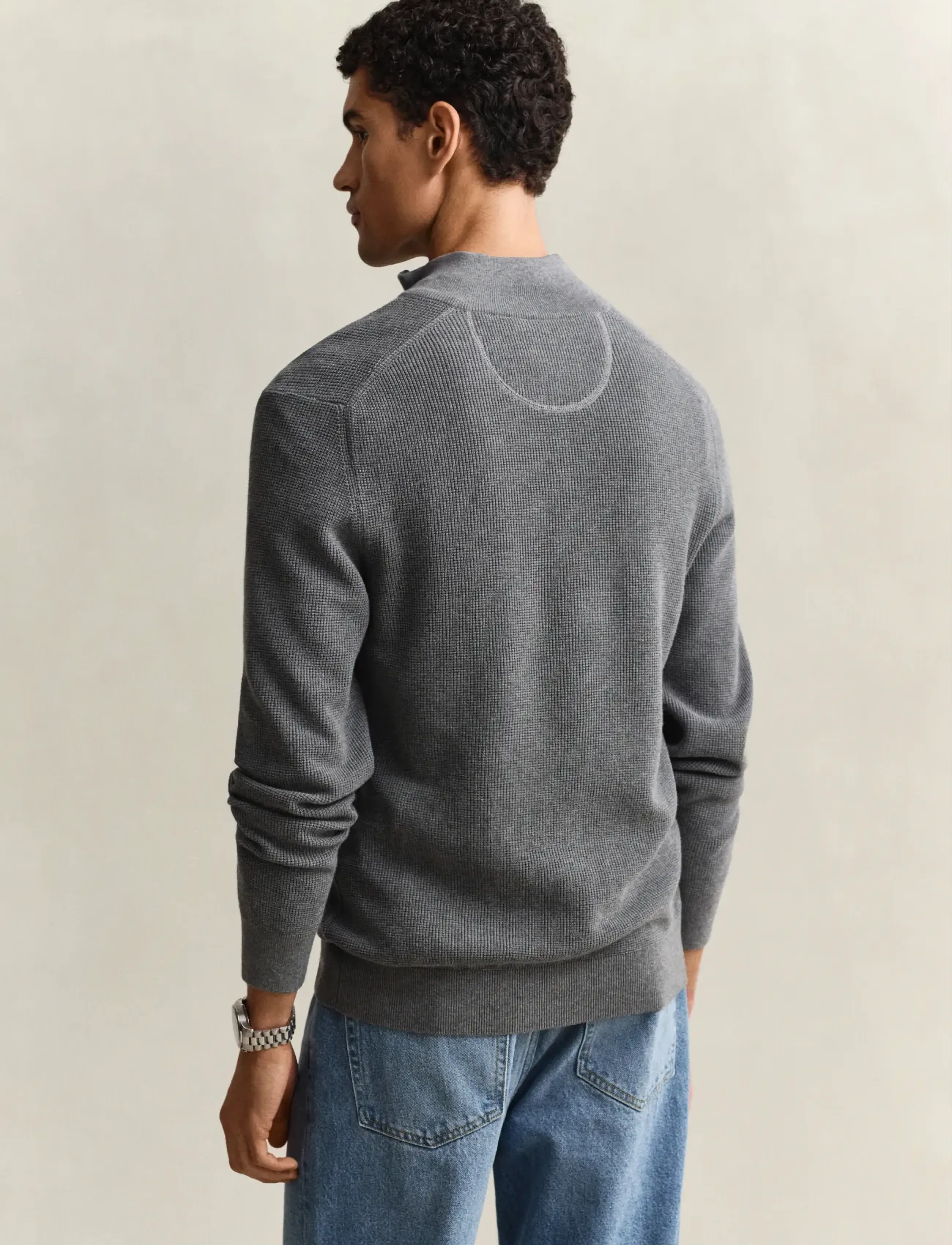 Gant - MICRO TEXTURED COTTON HALF ZIP - truien met halve rits - dark grey melange - 2