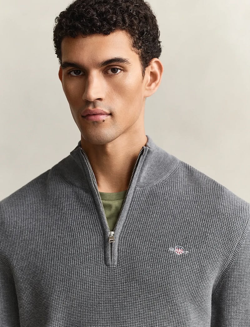 GANT - MICRO TEXTURED COTTON HALF ZIP - tõmblukk-kaelusega džemprid - dark grey melange - 3