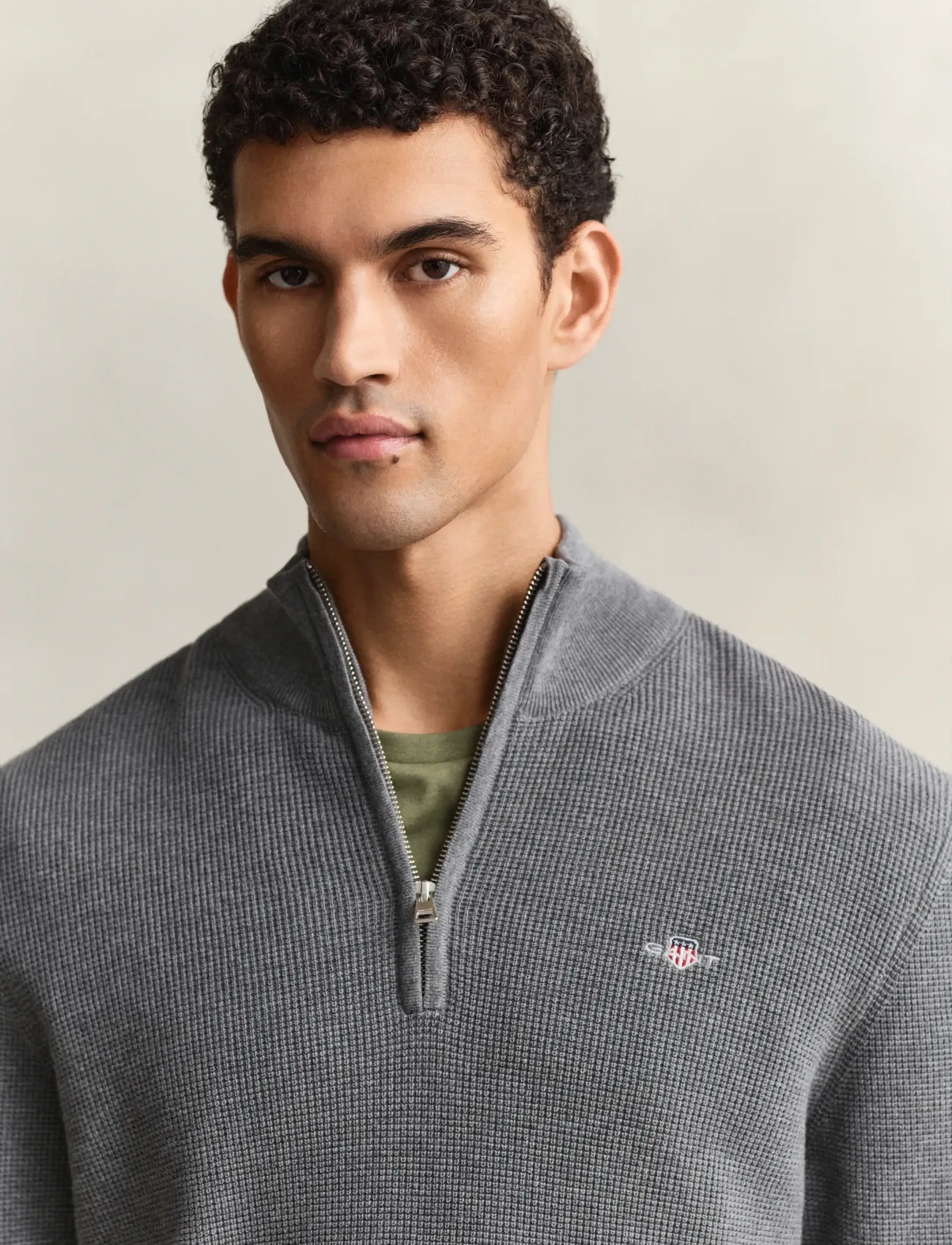 Gant - MICRO TEXTURED COTTON HALF ZIP - truien met halve rits - dark grey melange - 3