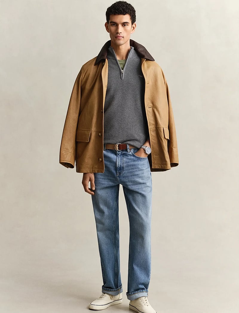 GANT - MICRO TEXTURED COTTON HALF ZIP - tõmblukk-kaelusega džemprid - dark grey melange - 4