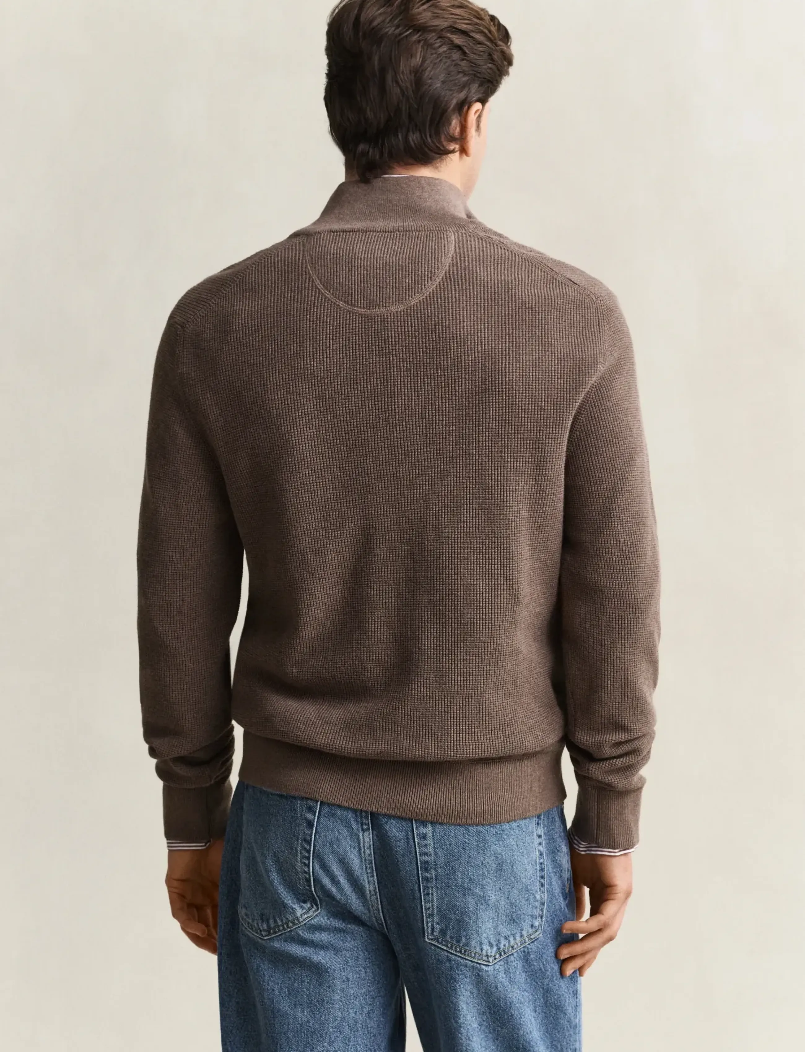 Gant - Waffle Knit Half-Zip Sweater - tõmblukk-kaelusega džemprid - dark hazelnut melange - 2