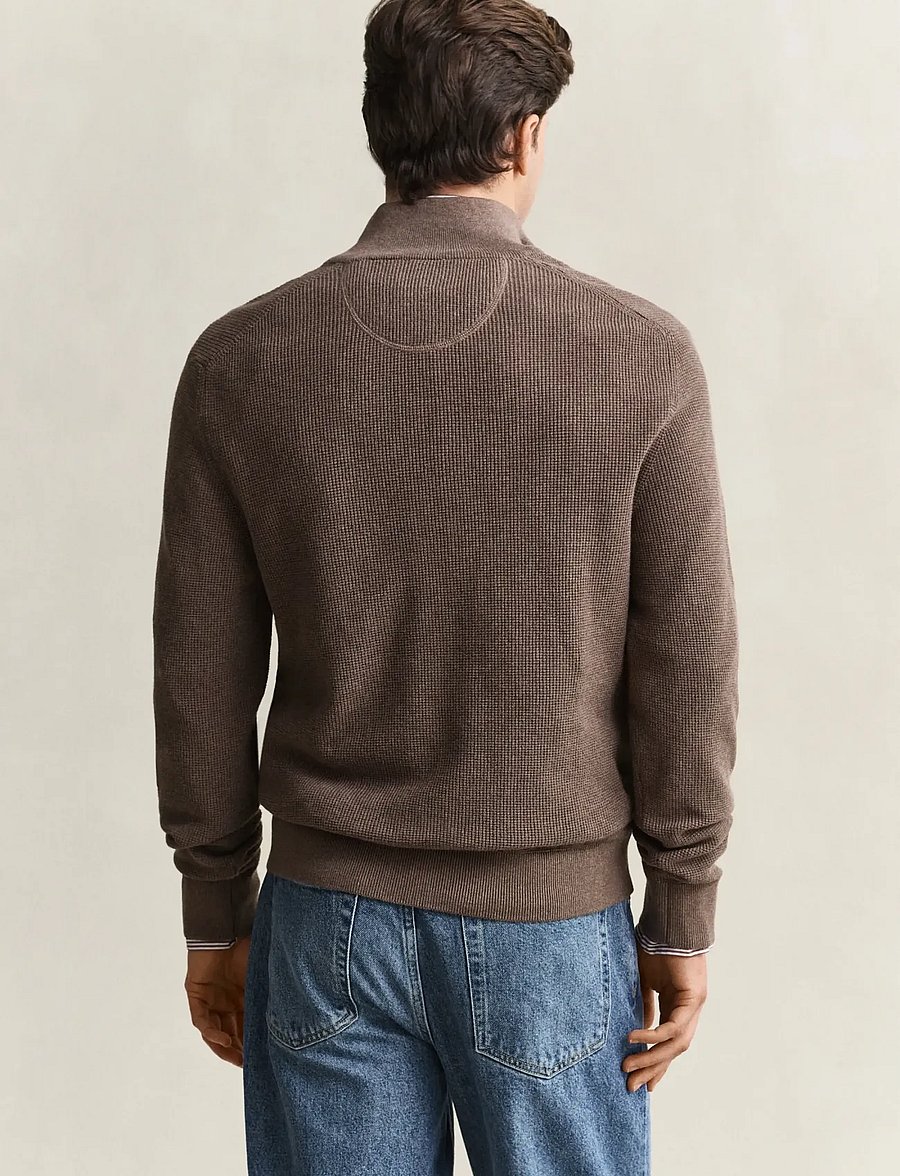 Gant - Waffle Knit Half-Zip Sweater - tõmblukk-kaelusega džemprid - dark hazelnut melange - 2