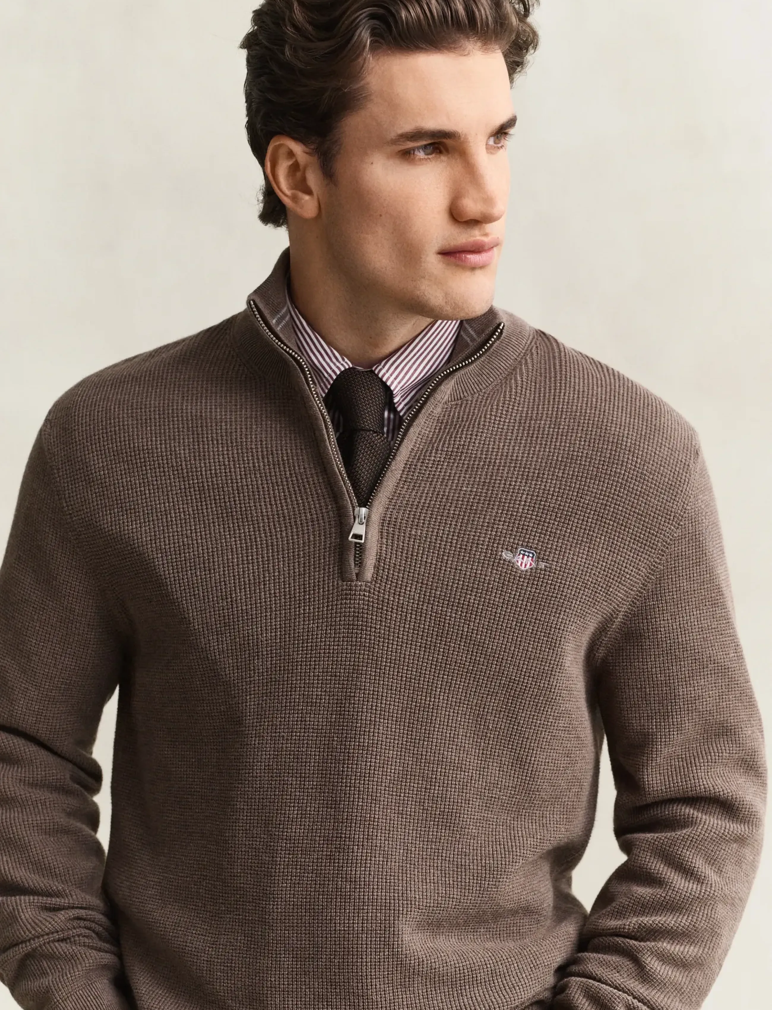 Gant - Waffle Knit Half-Zip Sweater - tõmblukk-kaelusega džemprid - dark hazelnut melange - 3
