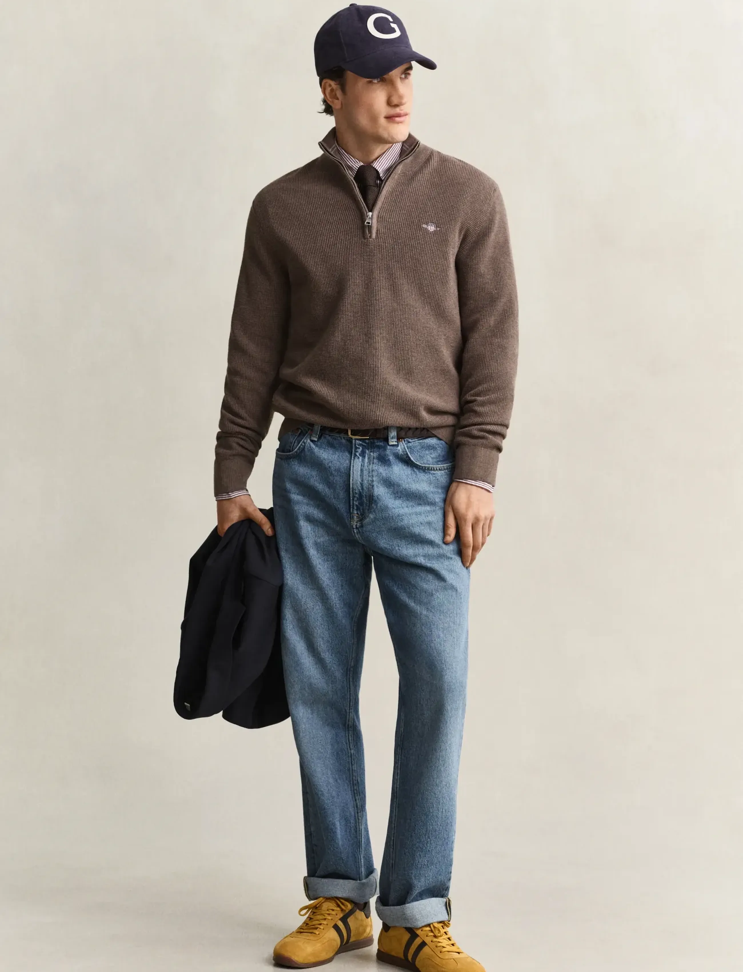 Gant - Waffle Knit Half-Zip Sweater - tõmblukk-kaelusega džemprid - dark hazelnut melange - 4