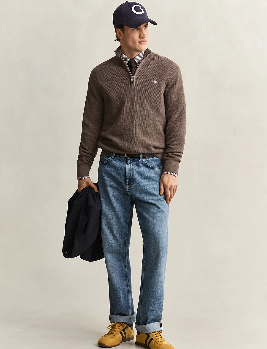 Gant - Waffle Knit Half-Zip Sweater - tõmblukk-kaelusega džemprid - dark hazelnut melange - 4