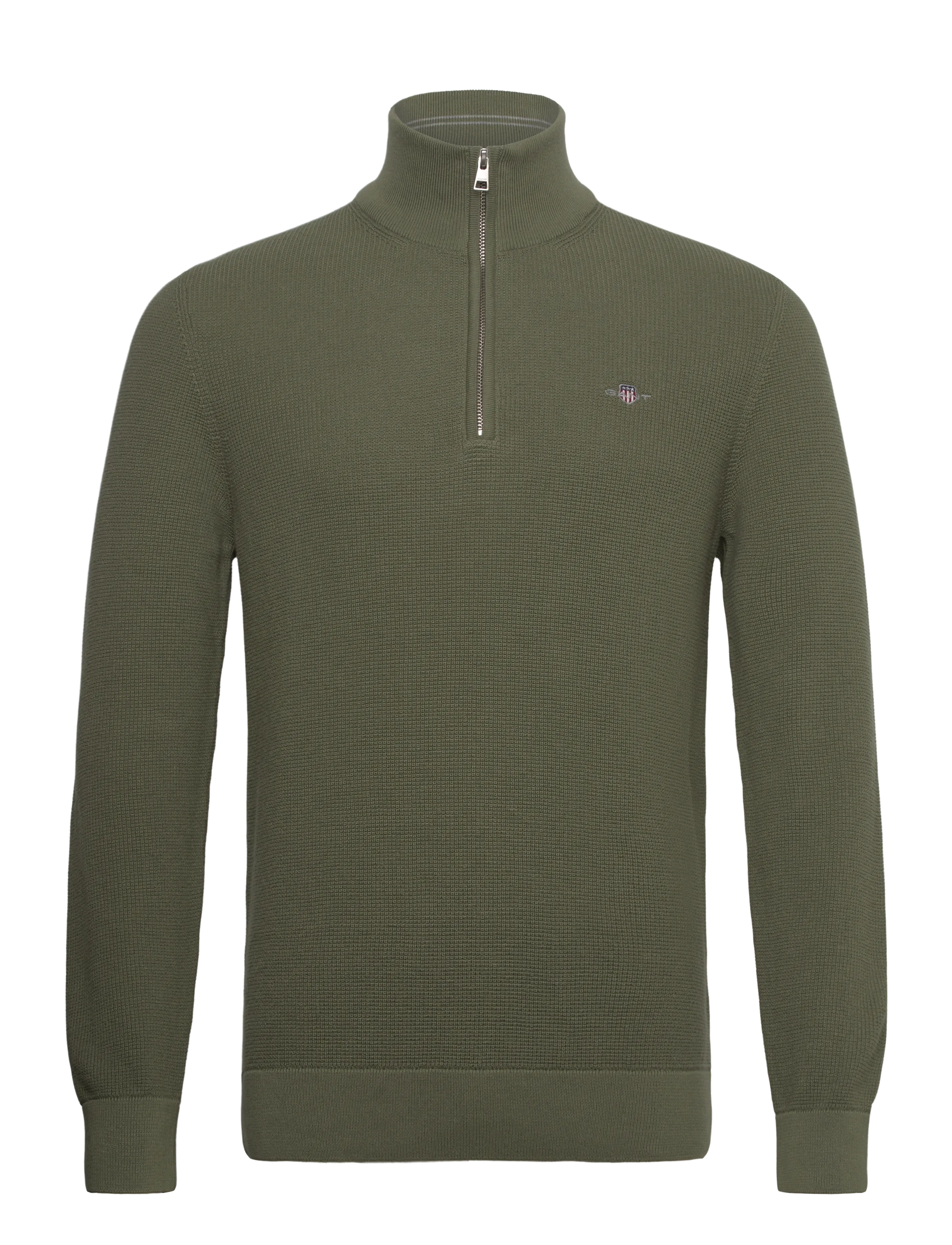 GANT MICRO TEXTURED COTTON HALF ZIP - Knitwear - DRY HERB GREEN / khaki/green