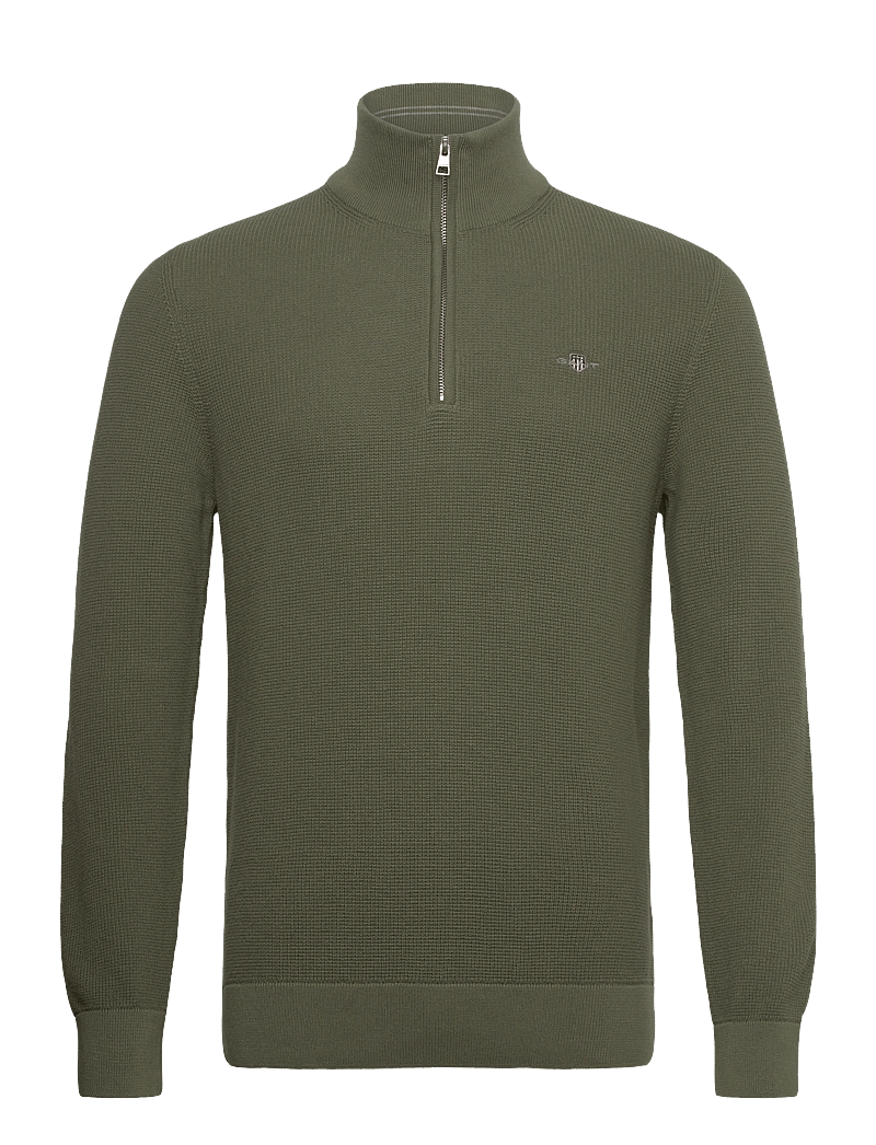 GANT - MICRO TEXTURED COTTON HALF ZIP - tõmblukk-kaelusega džemprid - dry herb green - 0