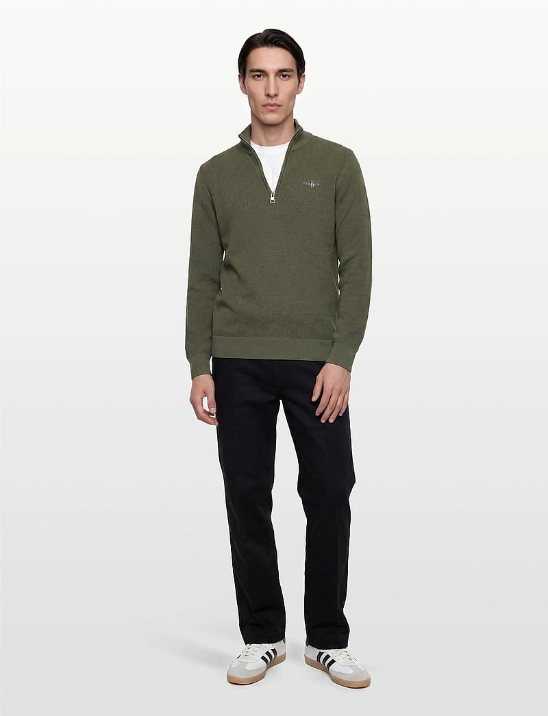 Gant - MICRO TEXTURED COTTON HALF ZIP - pullover mit halbem reißverschluss - dry herb green - 0