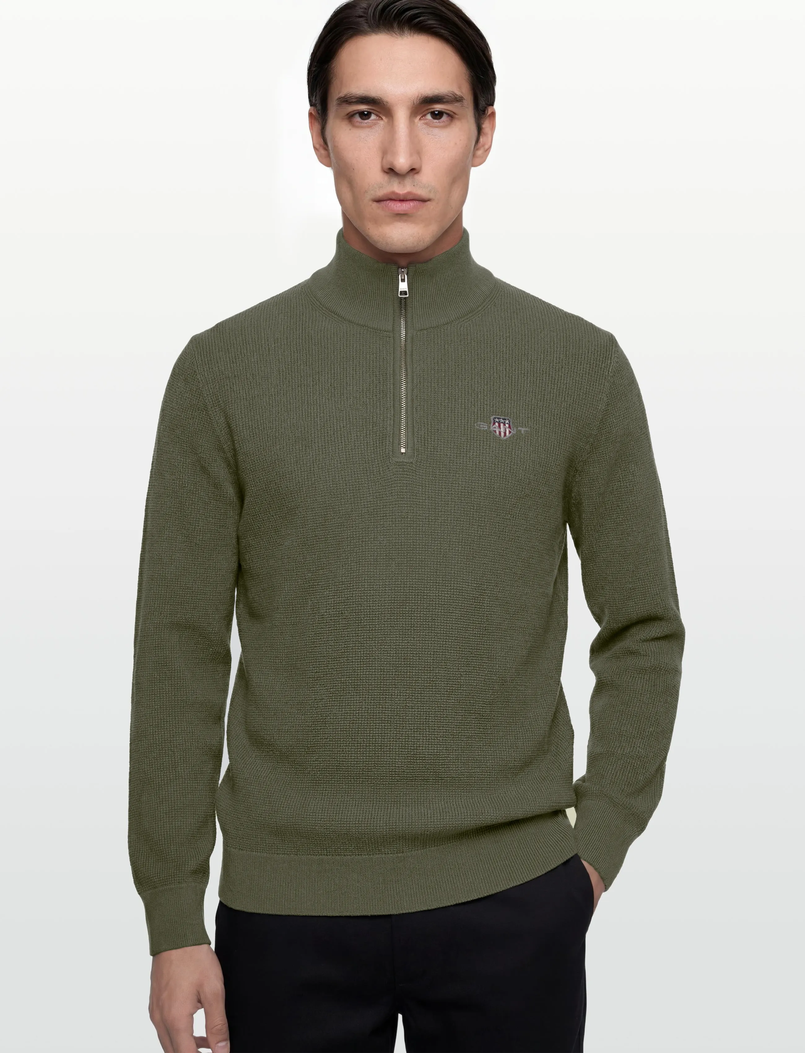Gant - MICRO TEXTURED COTTON HALF ZIP - truien met halve rits - dry herb green - 3