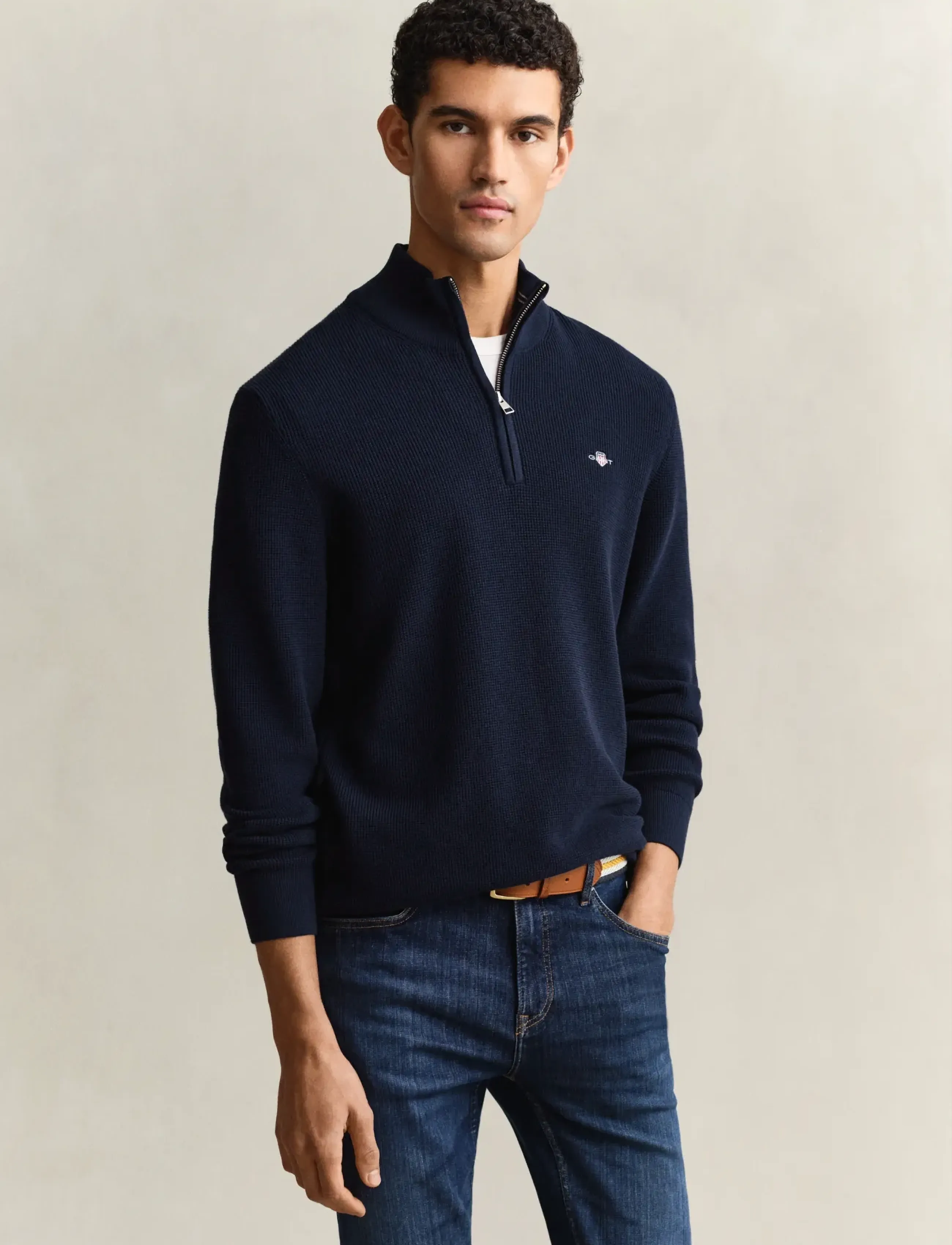 GANT MICRO TEXTURED COTTON HALF ZIP - Nach Anlass kaufen - EVENING BLUE / navy
